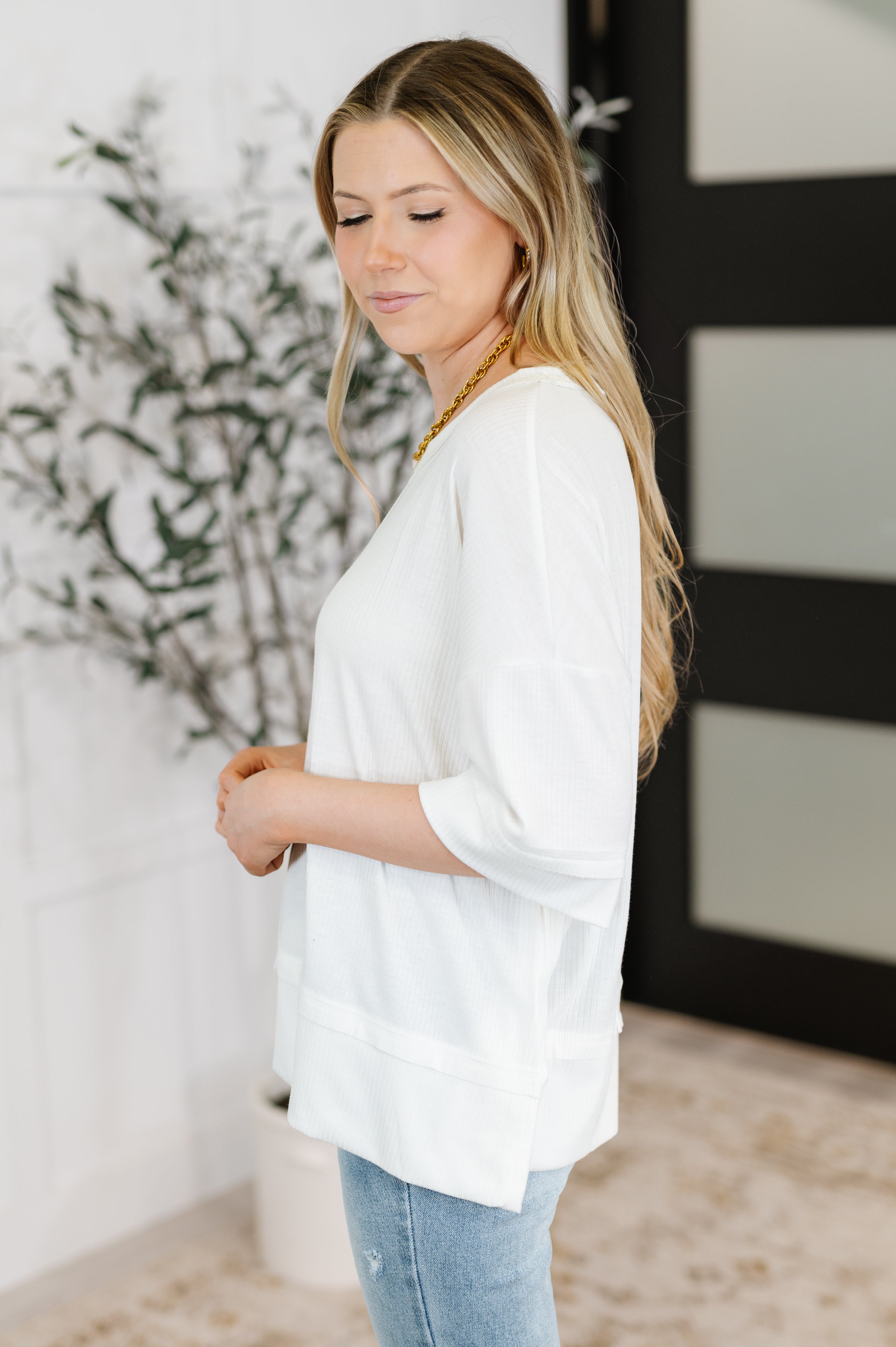 Zenana Stay On Top Relaxed Tee in Off White Womens