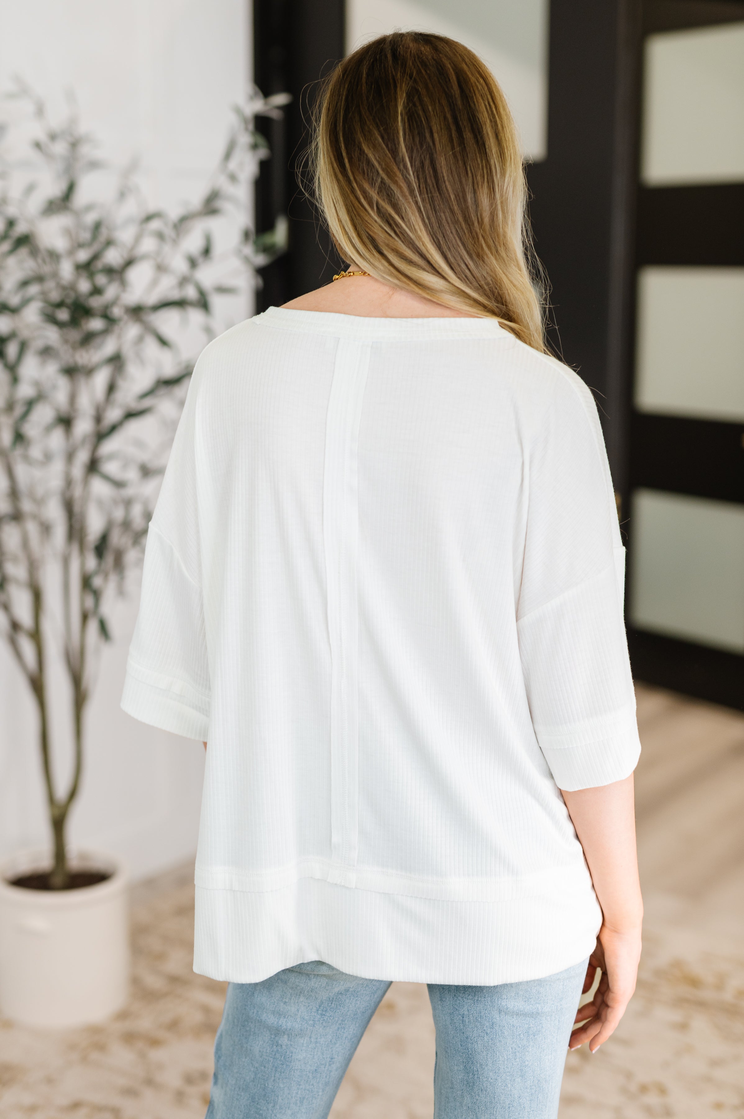 Zenana Stay On Top Relaxed Tee in Off White Womens