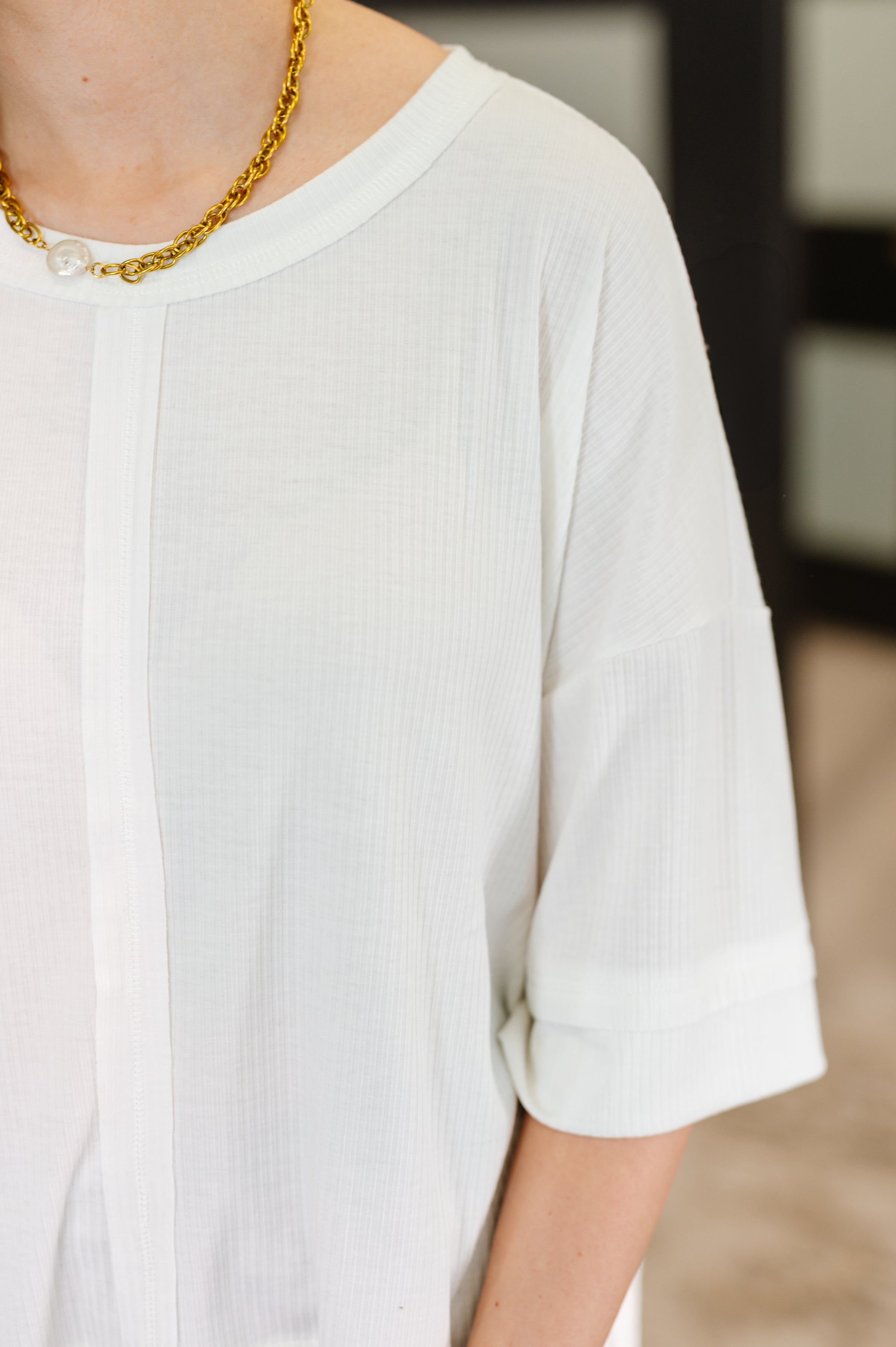 Zenana Stay On Top Relaxed Tee in Off White Womens