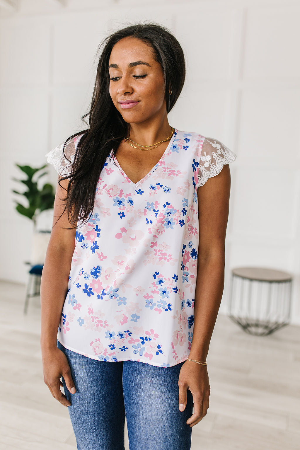 Sew in Love Still the One Lace Sleeve Floral Top Tops