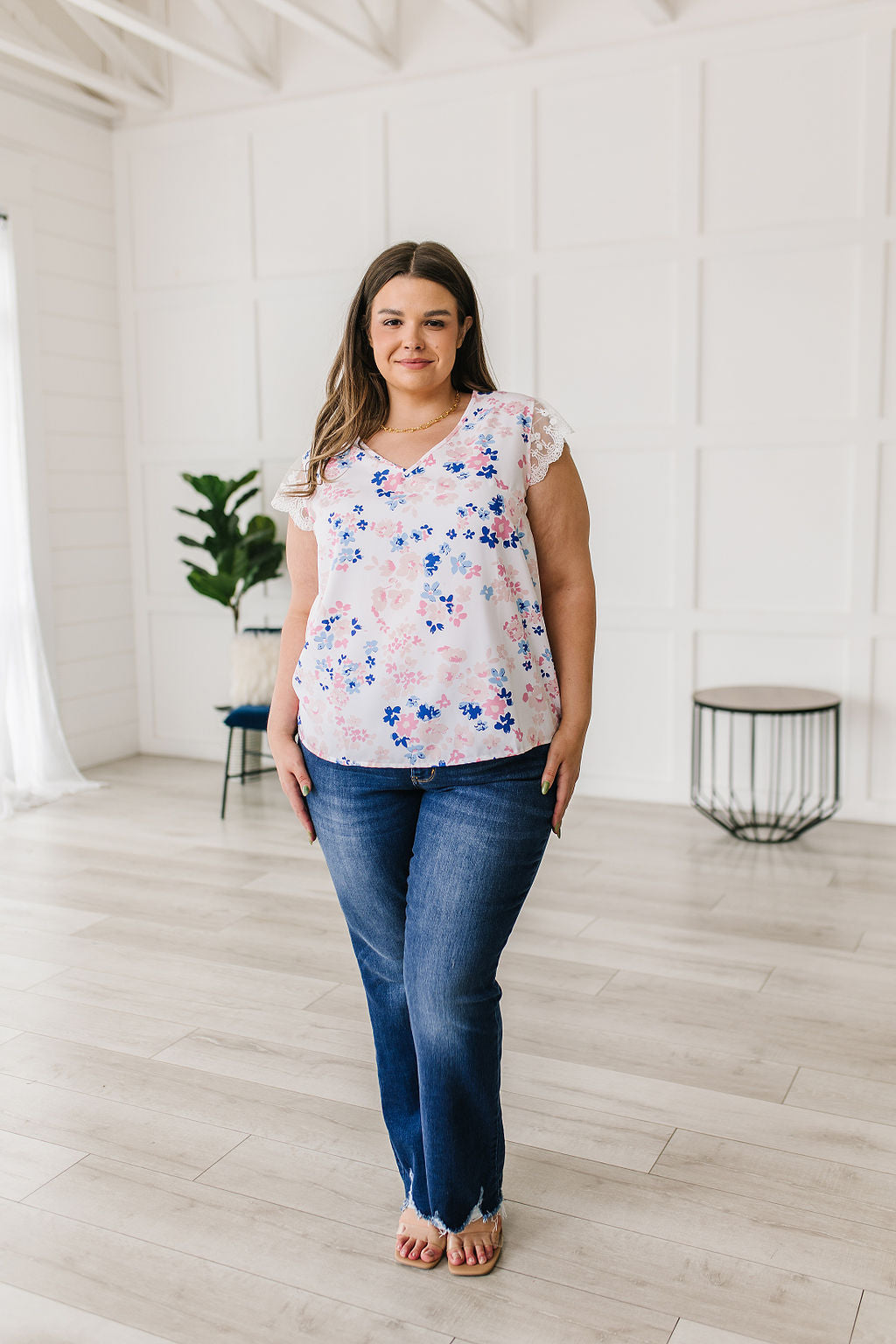 Sew in Love Still the One Lace Sleeve Floral Top Tops