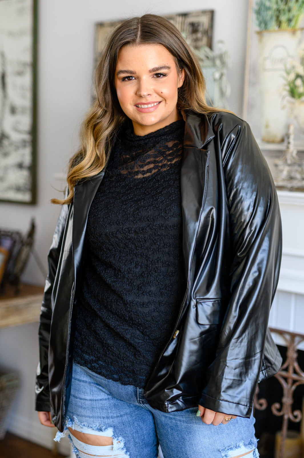 Jodifl Streets of Dublin Faux Leather Blazer Womens