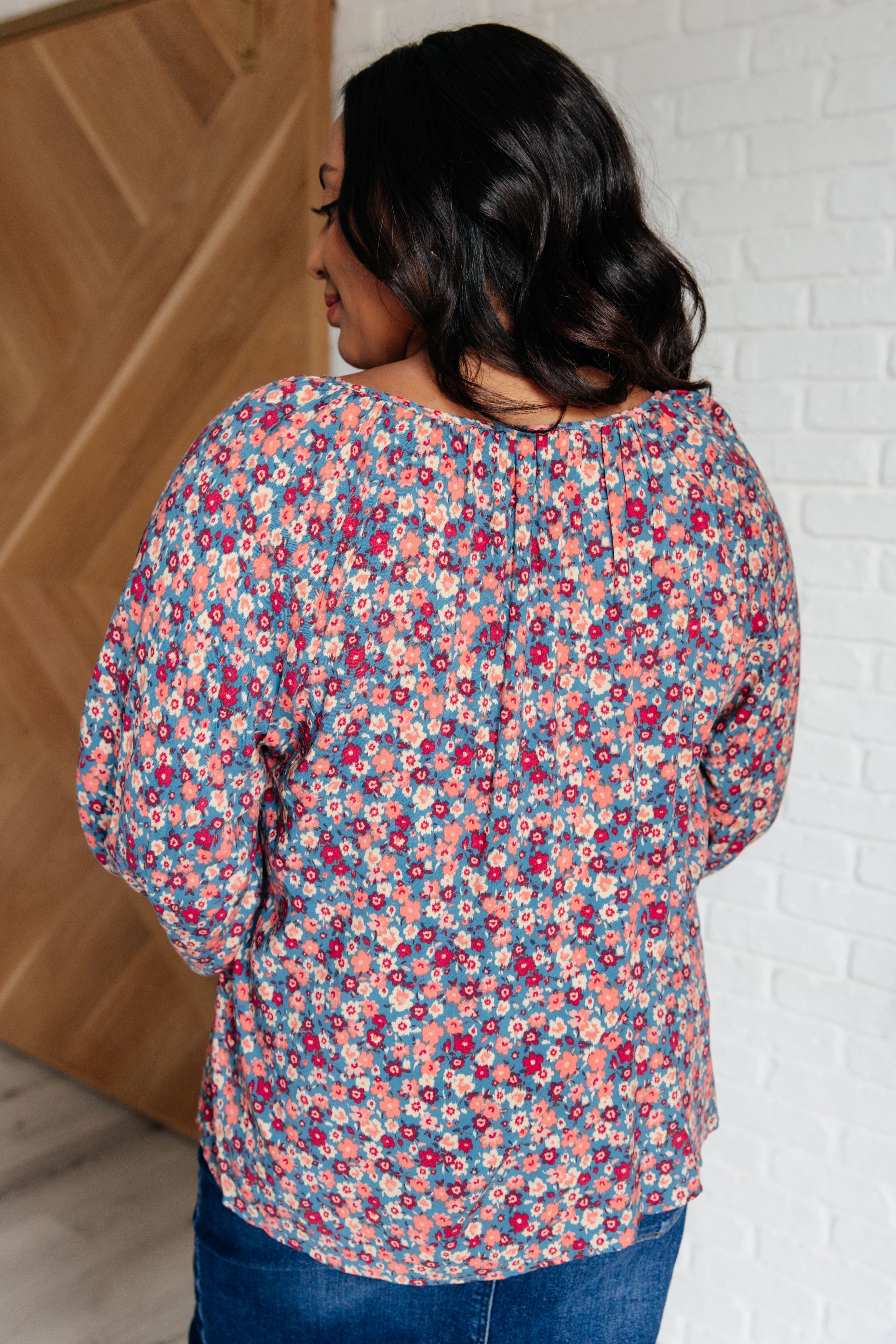 Andree By Unit Sunday Brunch Blouse in Denim Floral Shirts & Tops