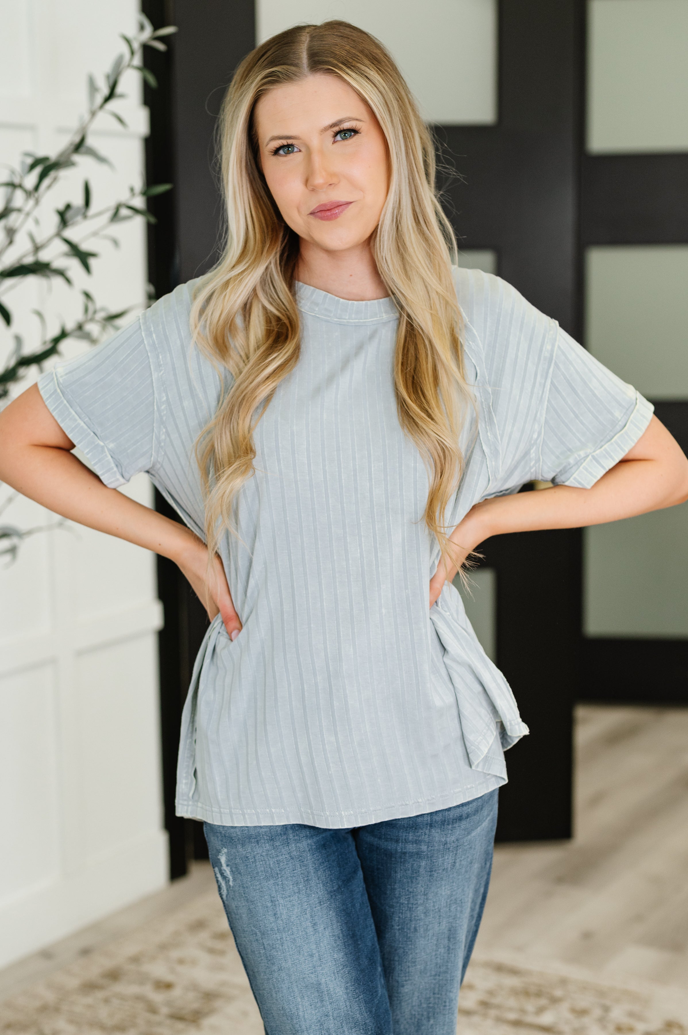 Zenana Sunday's Bestie Mineral Wash Top in Light Grey Womens