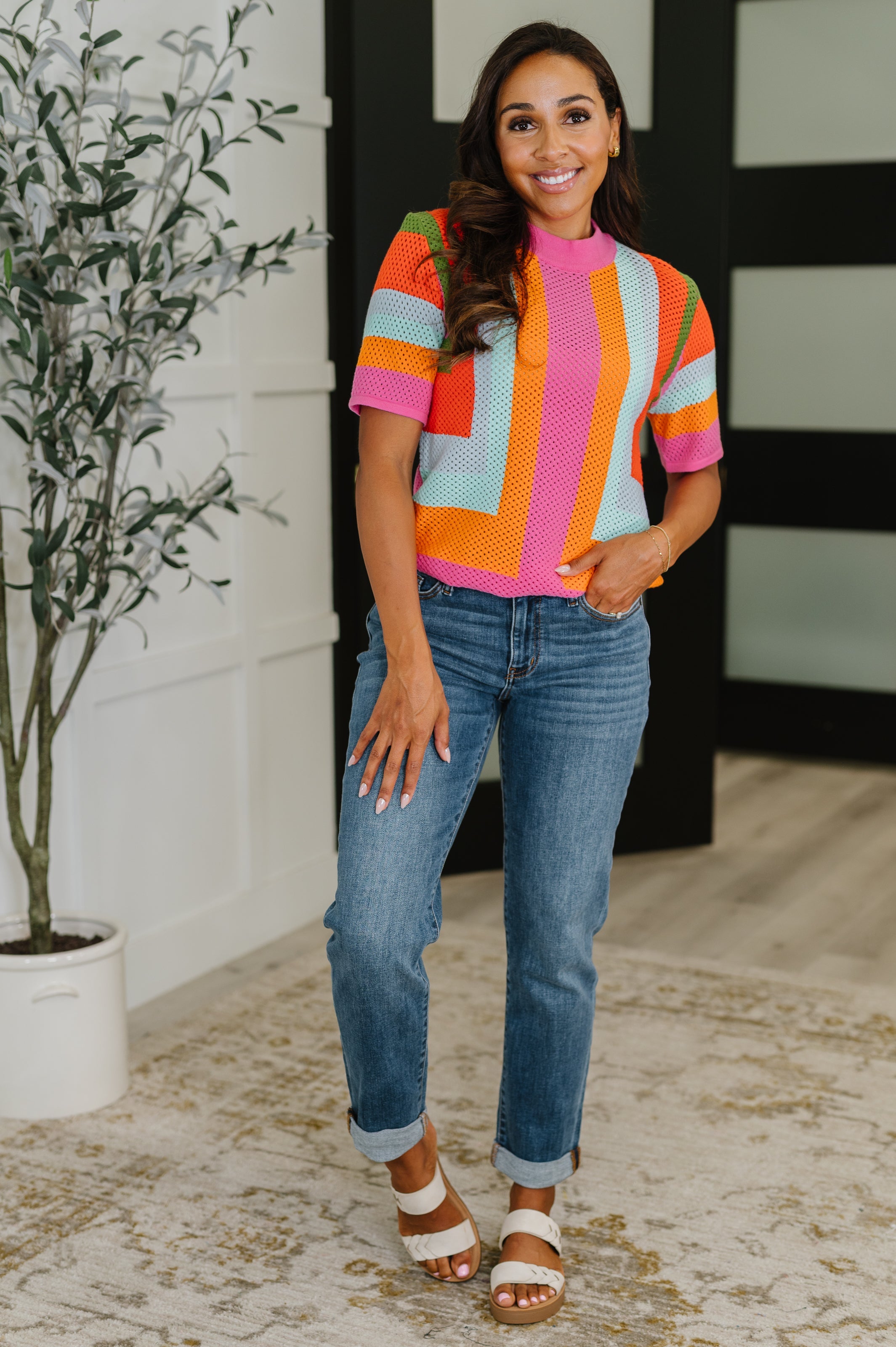 One Eleven North Sunset Stitch Knit Top Womens