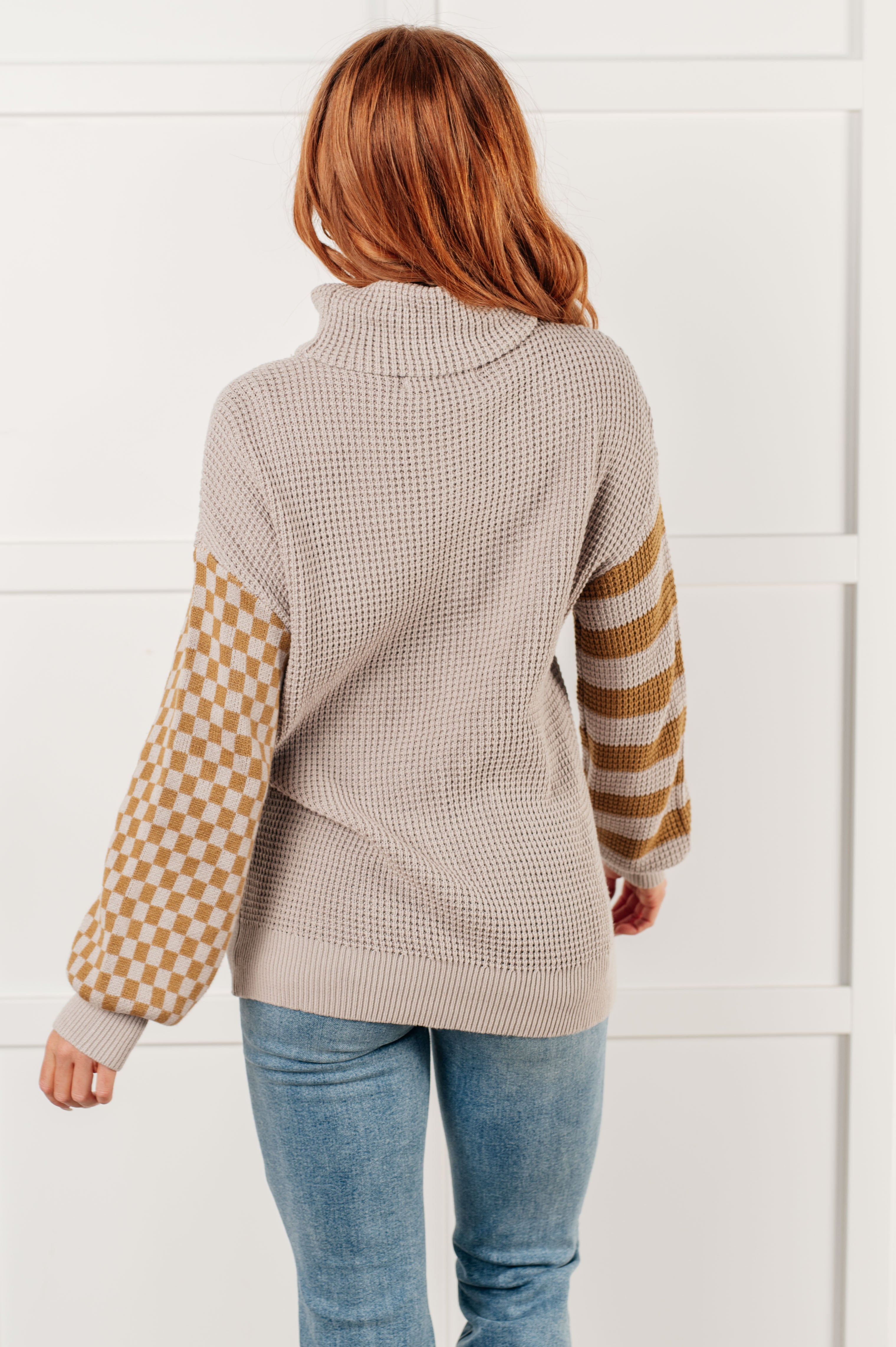 One Eleven North Super Seasonal Mocha Multi Patchwork Waffle Knit Sweater Tops