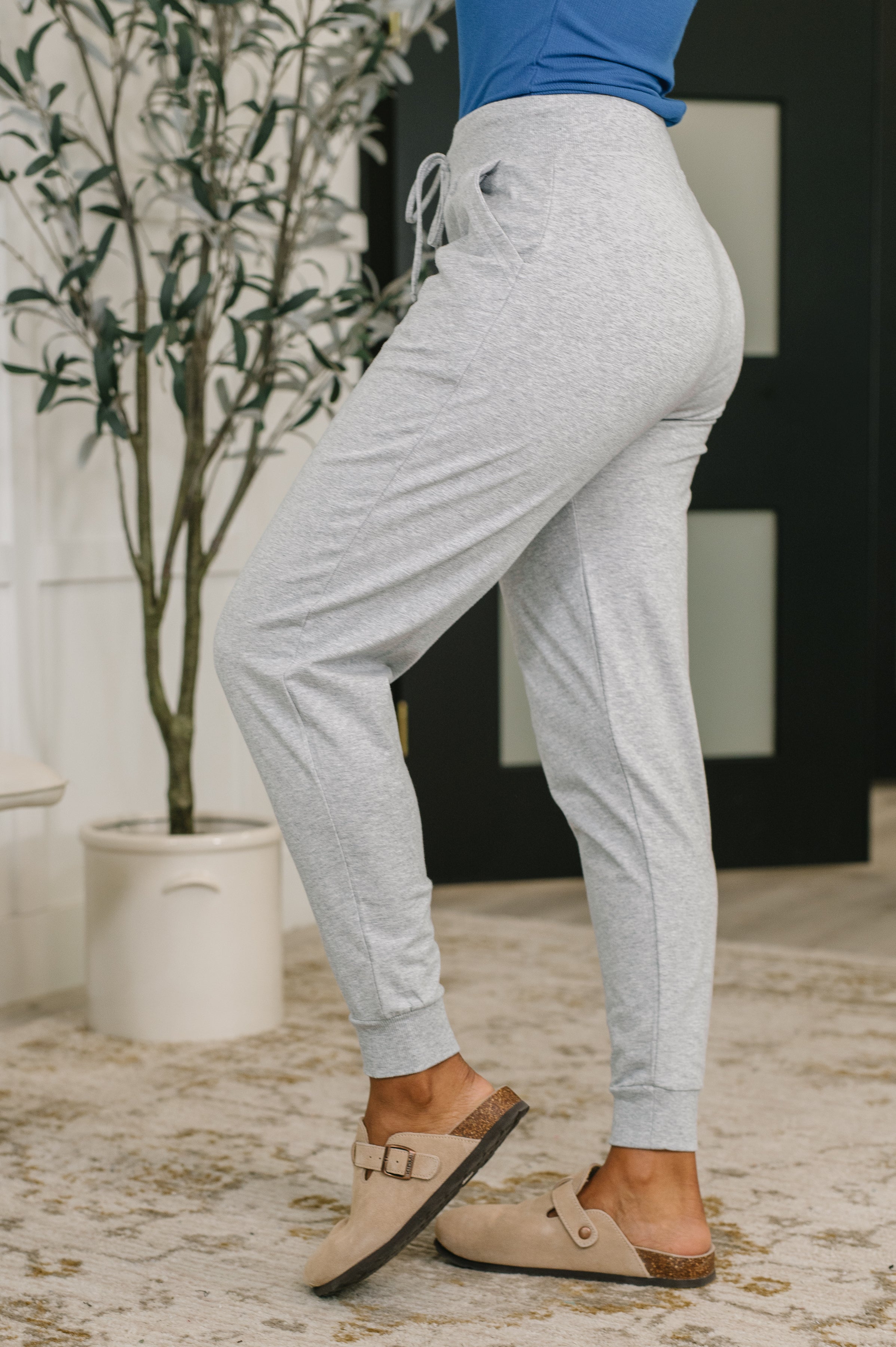 Zenana Sweat It High Waisted Joggers in Heather Grey Womens