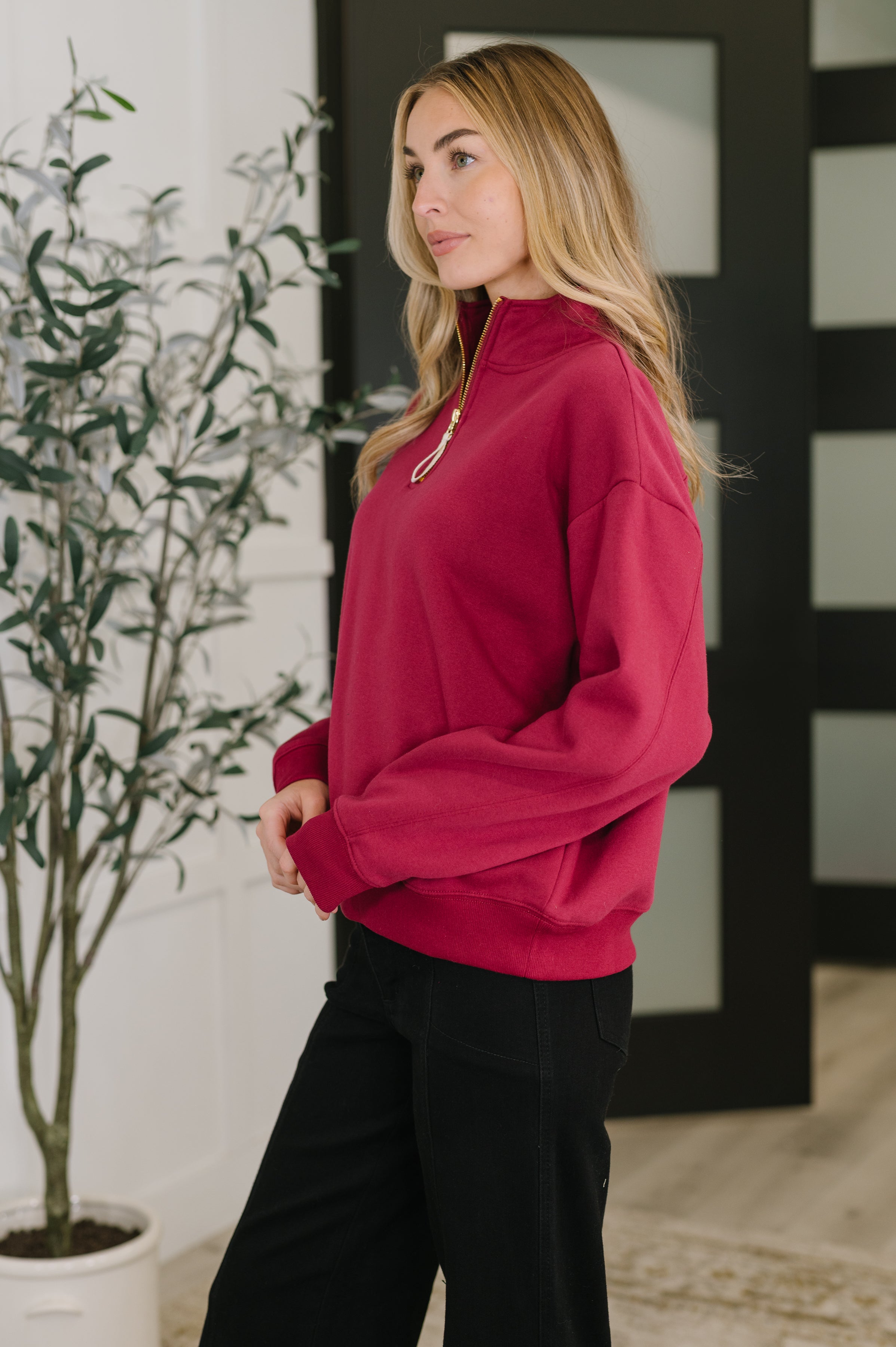 Sweater Weather Half Zip High Neck Pullover in Cabernet Womens