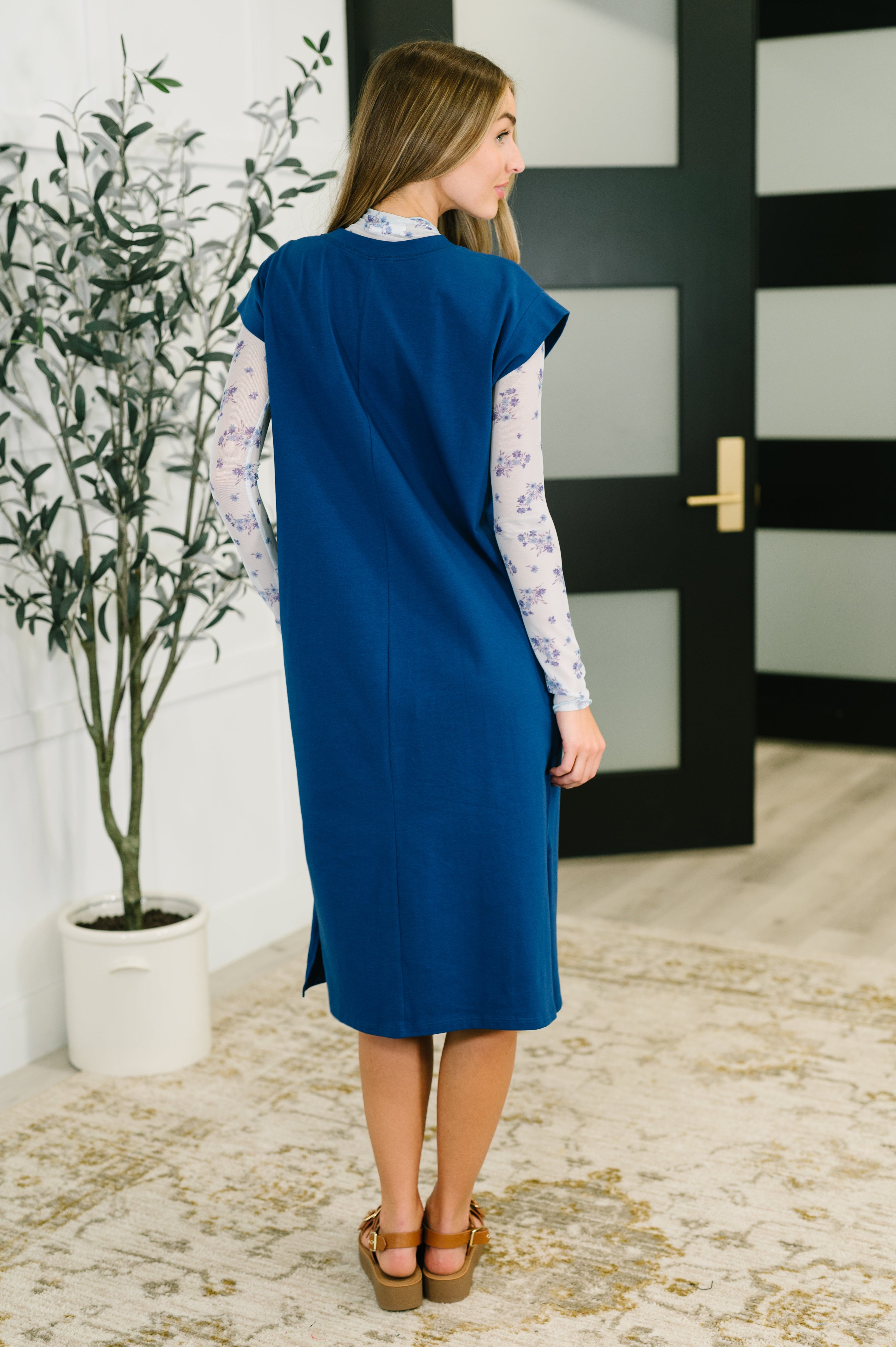 Zenana Sweet Like That Casual Dress in Light Navy Womens
