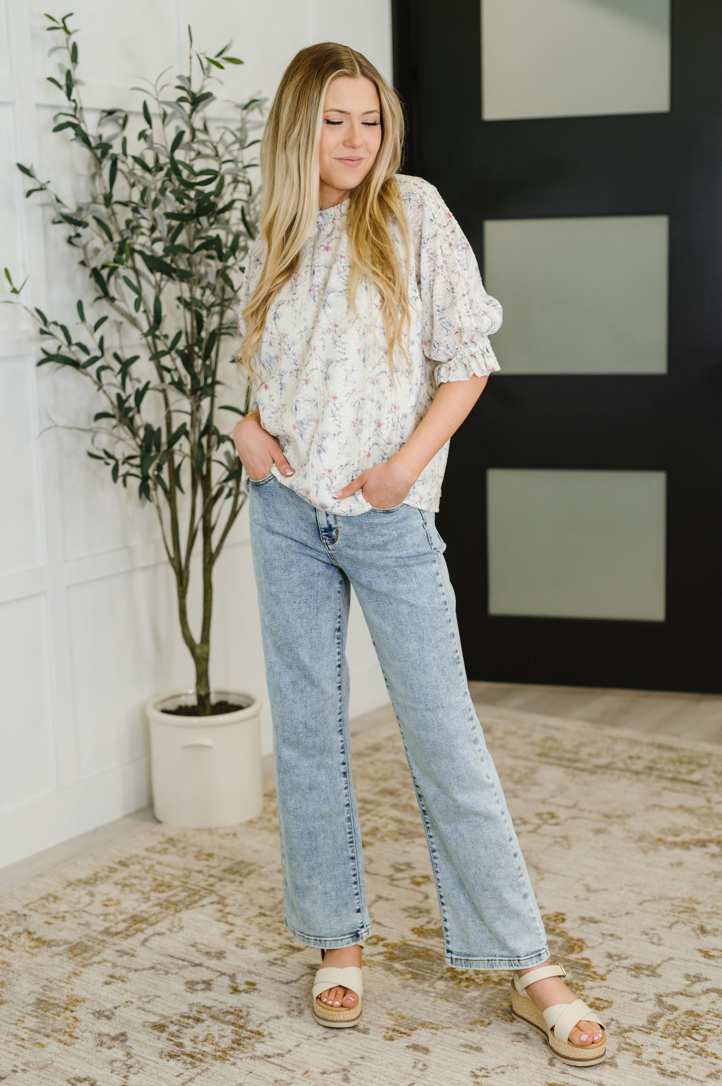 Lovelo Sweet Ruffle Affair High Neck Blouse in Blue Womens