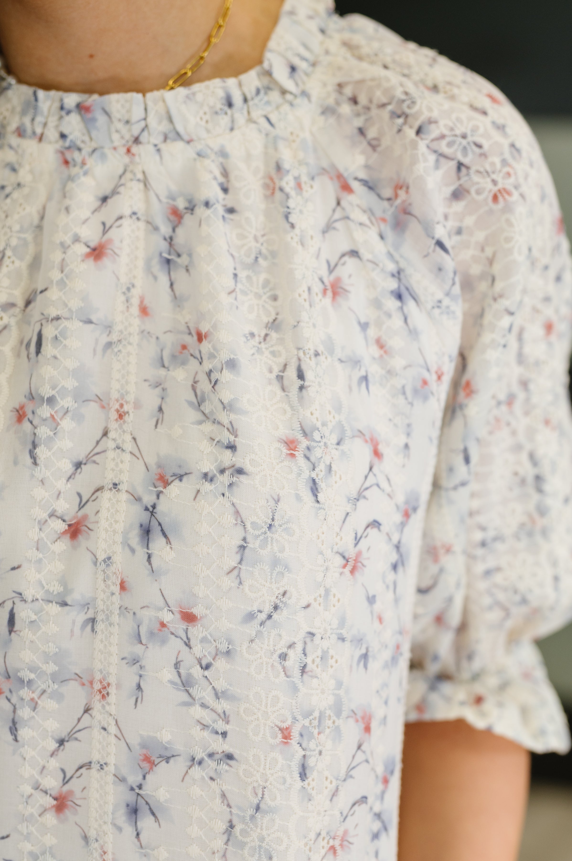 Lovelo Sweet Ruffle Affair High Neck Blouse in Blue Womens