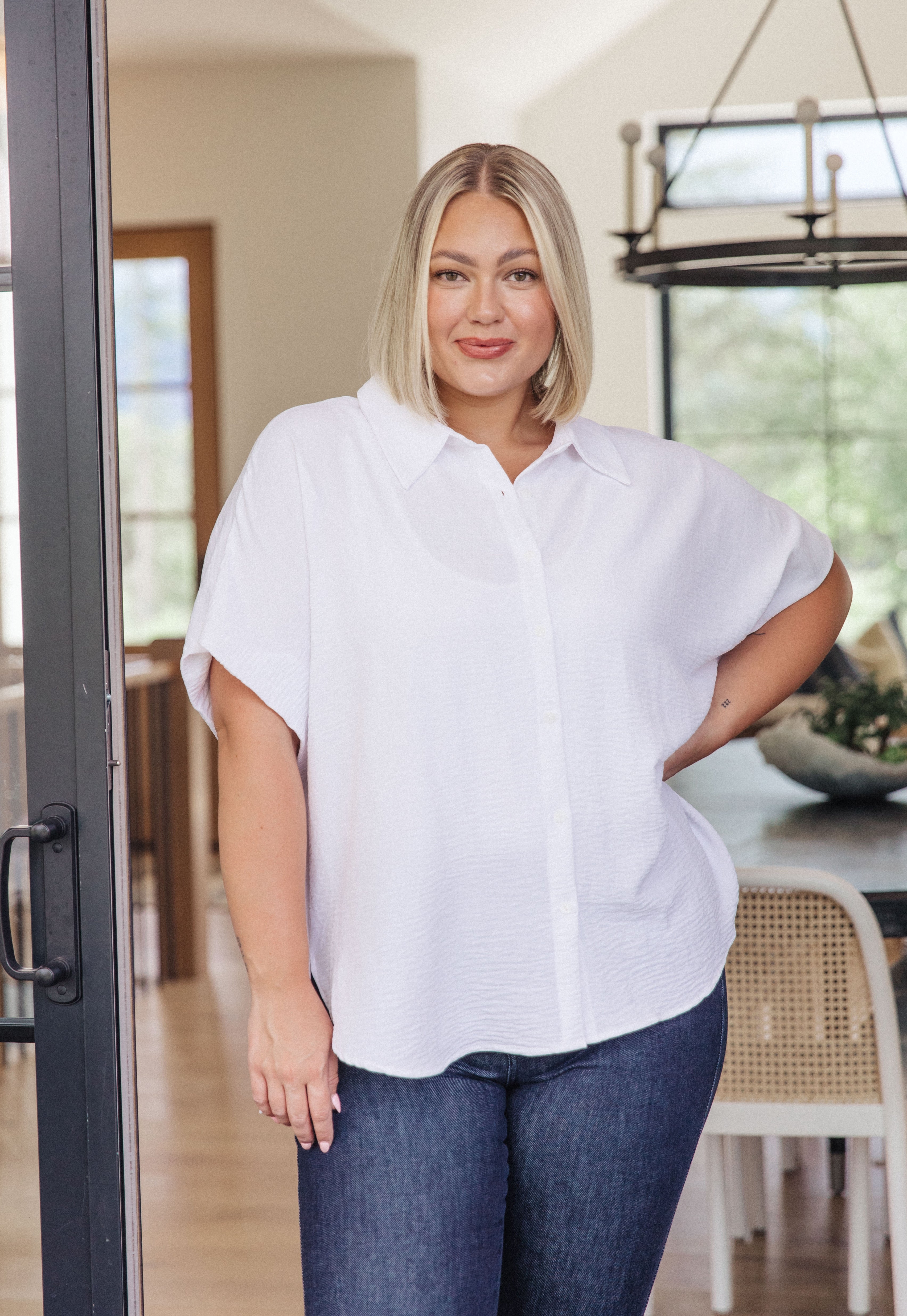 Jodifl Sweet Simplicity Button Down Blouse in White Tops