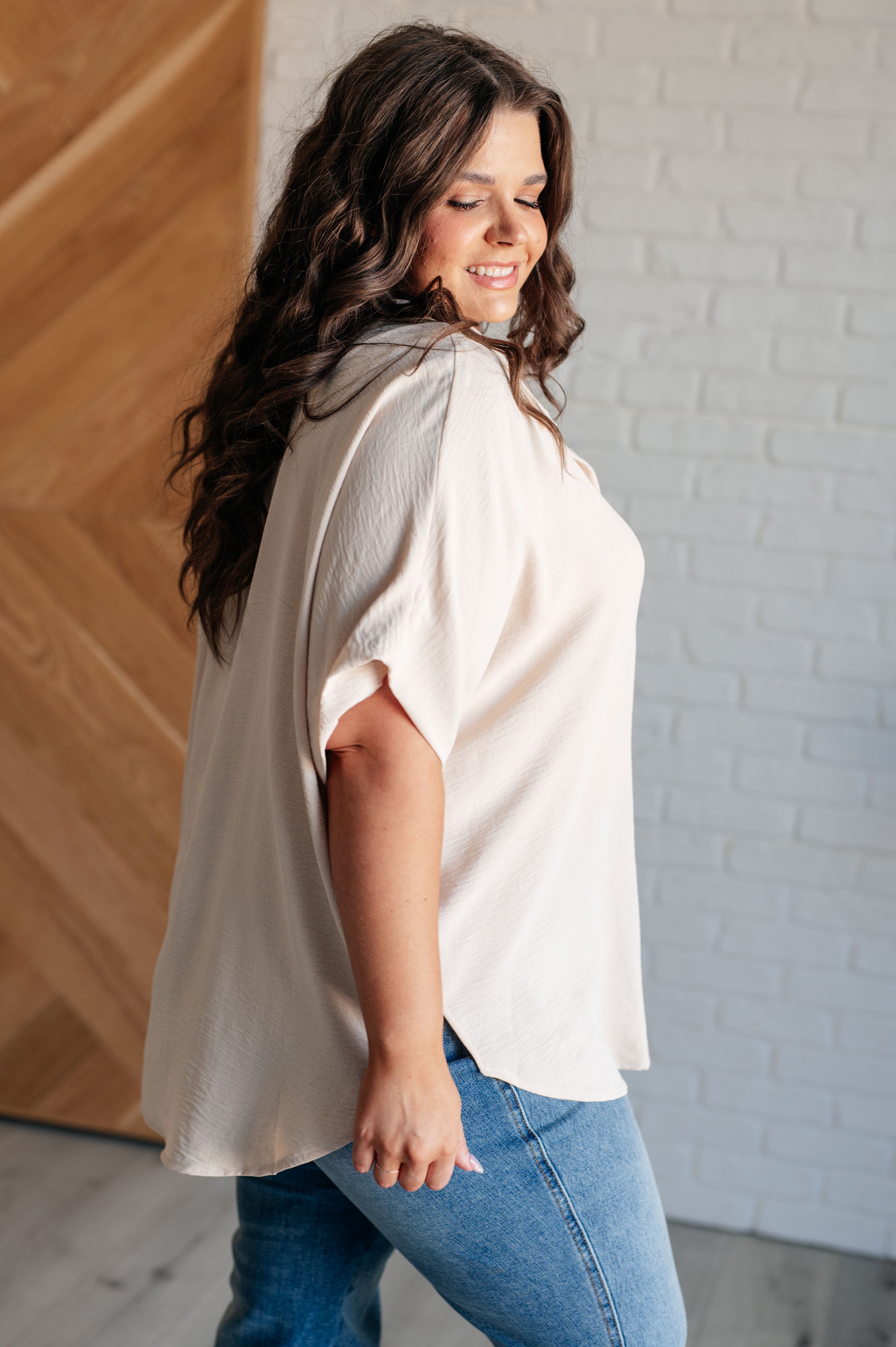 Jodifl Sweet Simplicity Button Down Blouse in Oatmeal Shirts & Tops