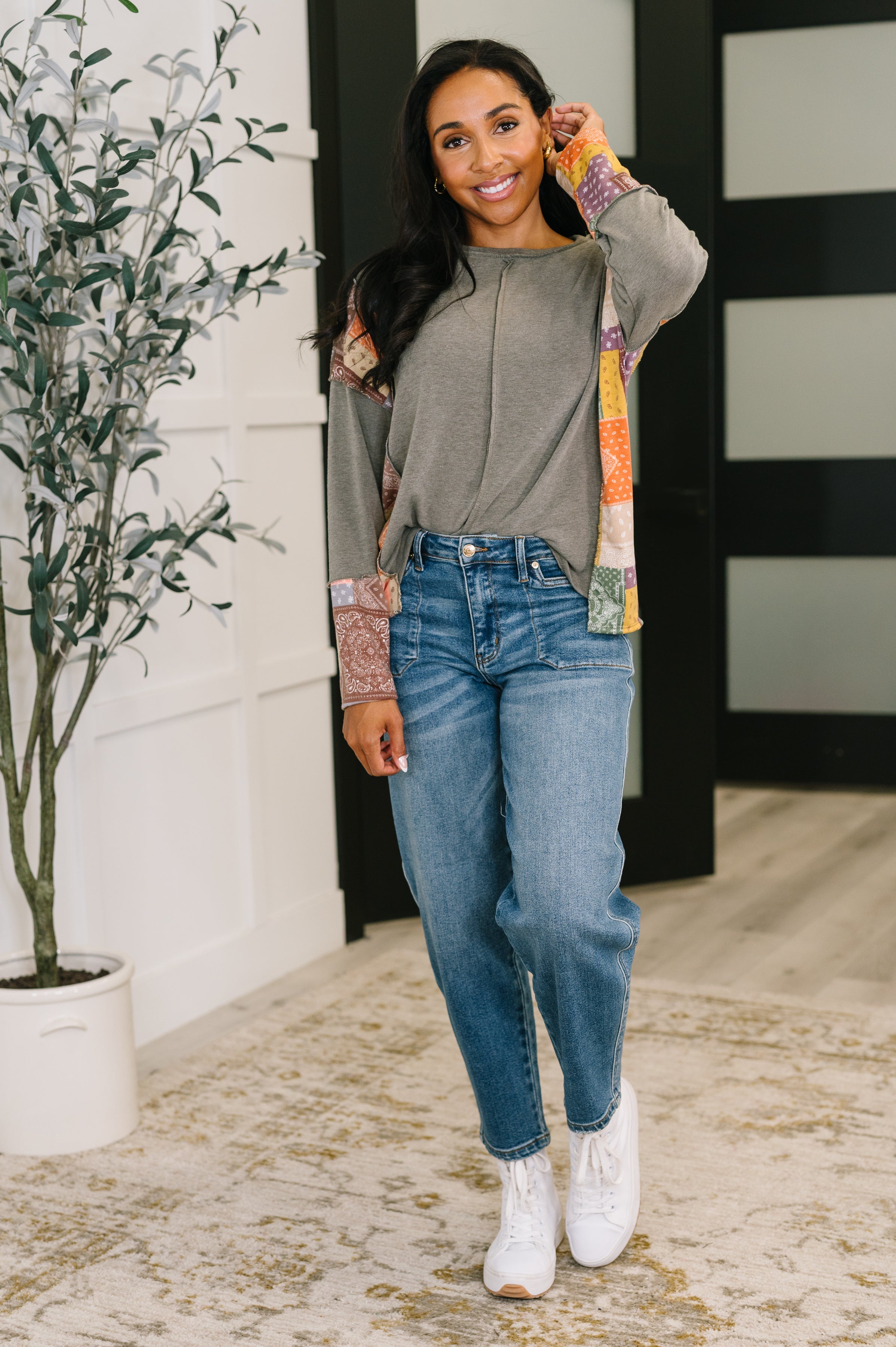 Haptics Sweet as Pie Color Block Relaxed Long Sleeve Womens