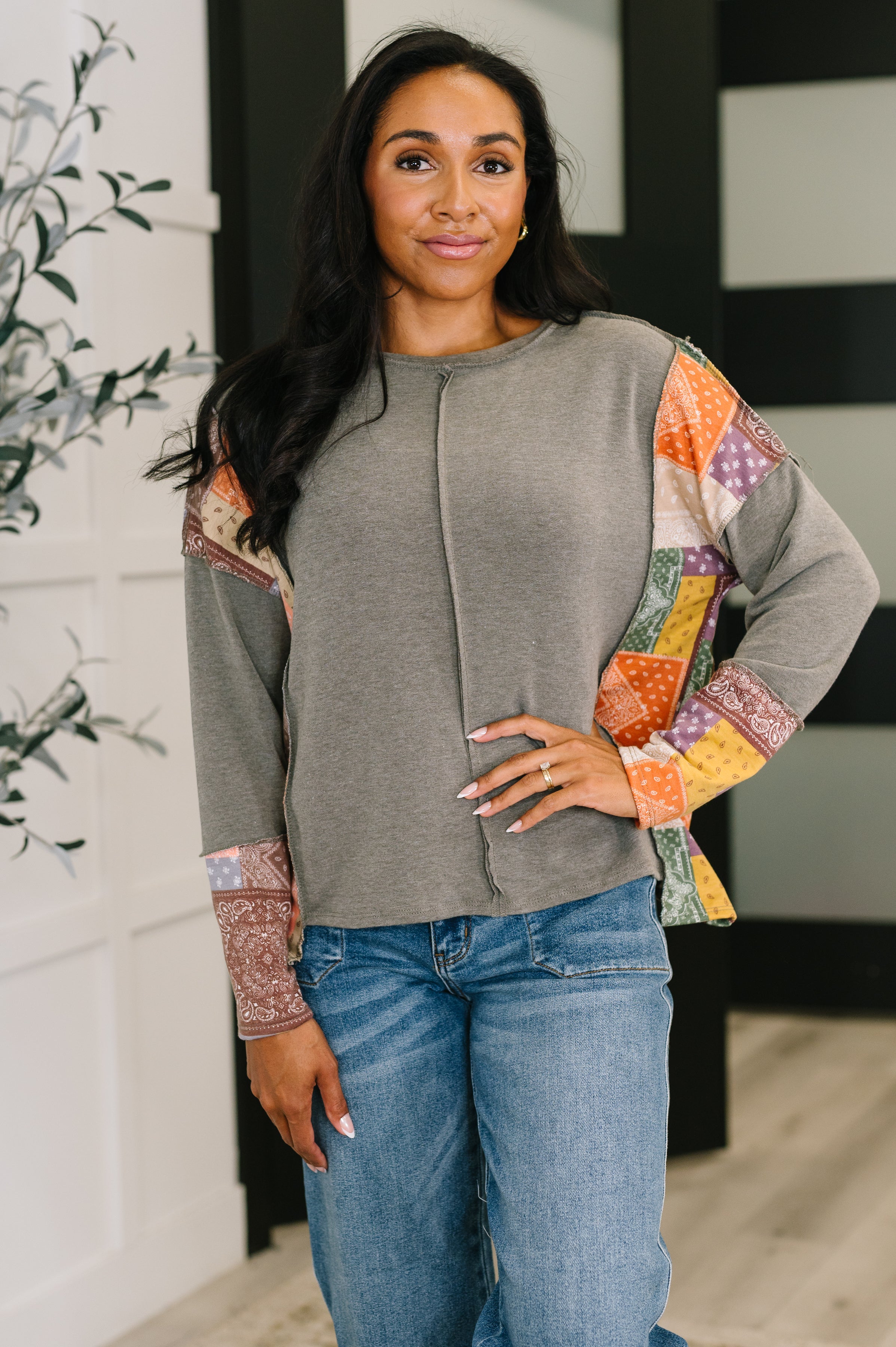 Haptics Sweet as Pie Color Block Relaxed Long Sleeve Womens