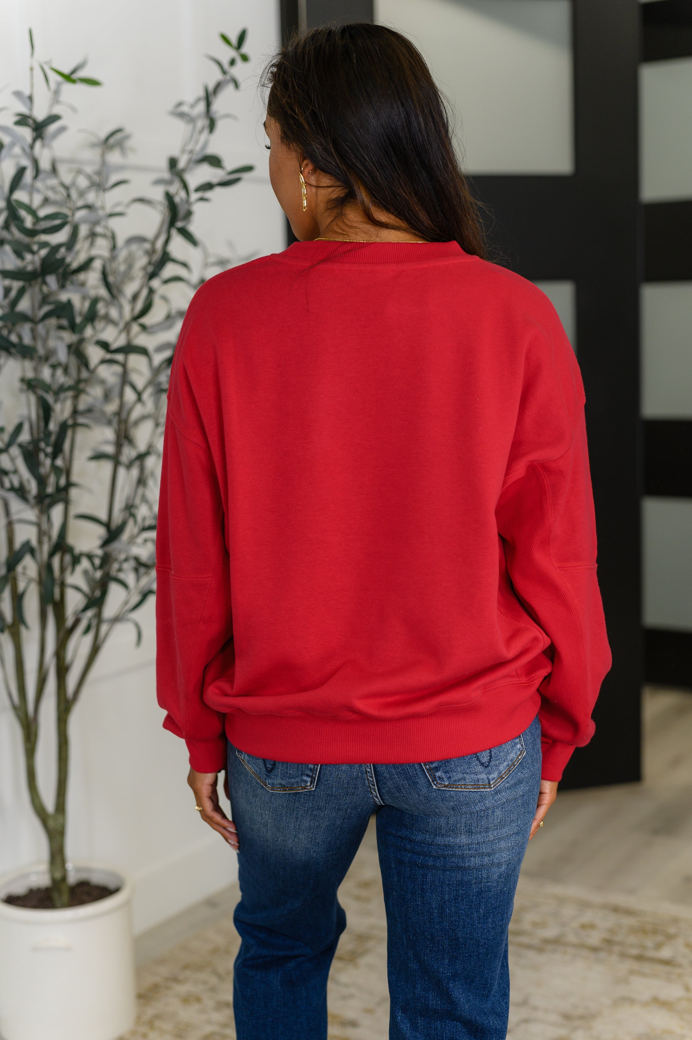 Rae Mode Sweet with a Side Eye Drop Shoulder Pullover in True Red Womens