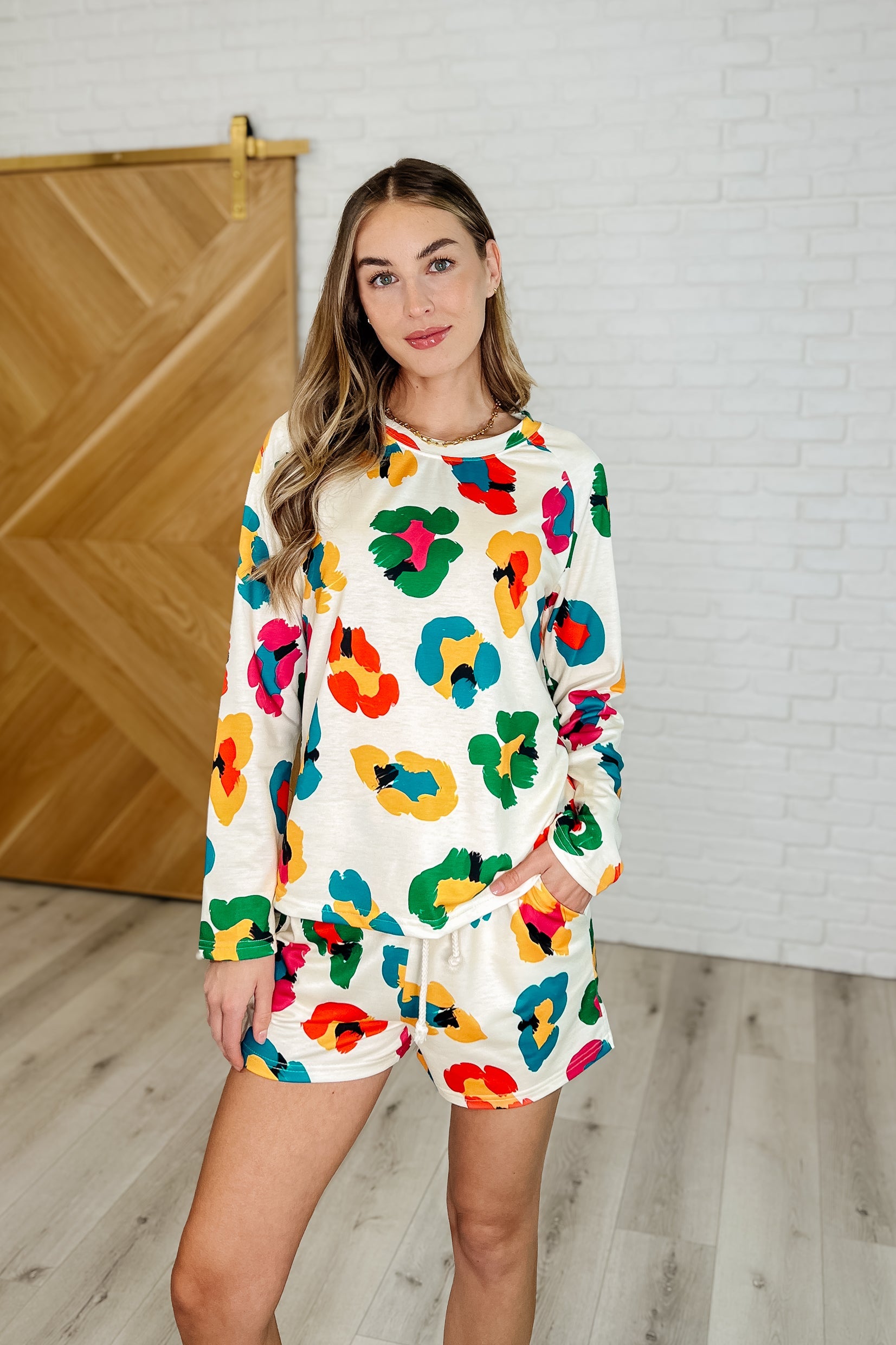 One Eleven North Forever Young Floral Long Sleeve Top and Shorts Set Womens