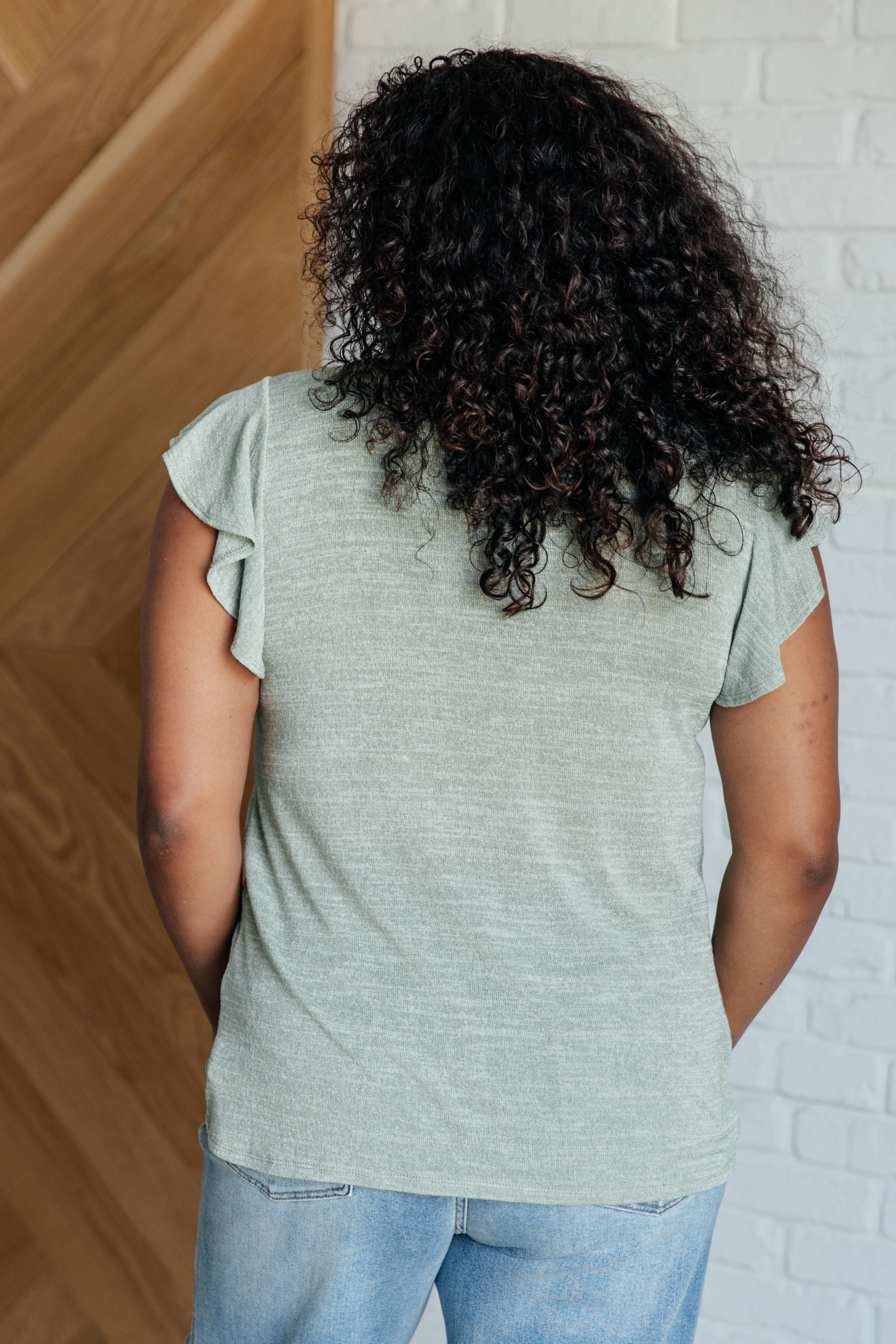 Haptics Take It In Flutter Sleeve Sage Top Tops