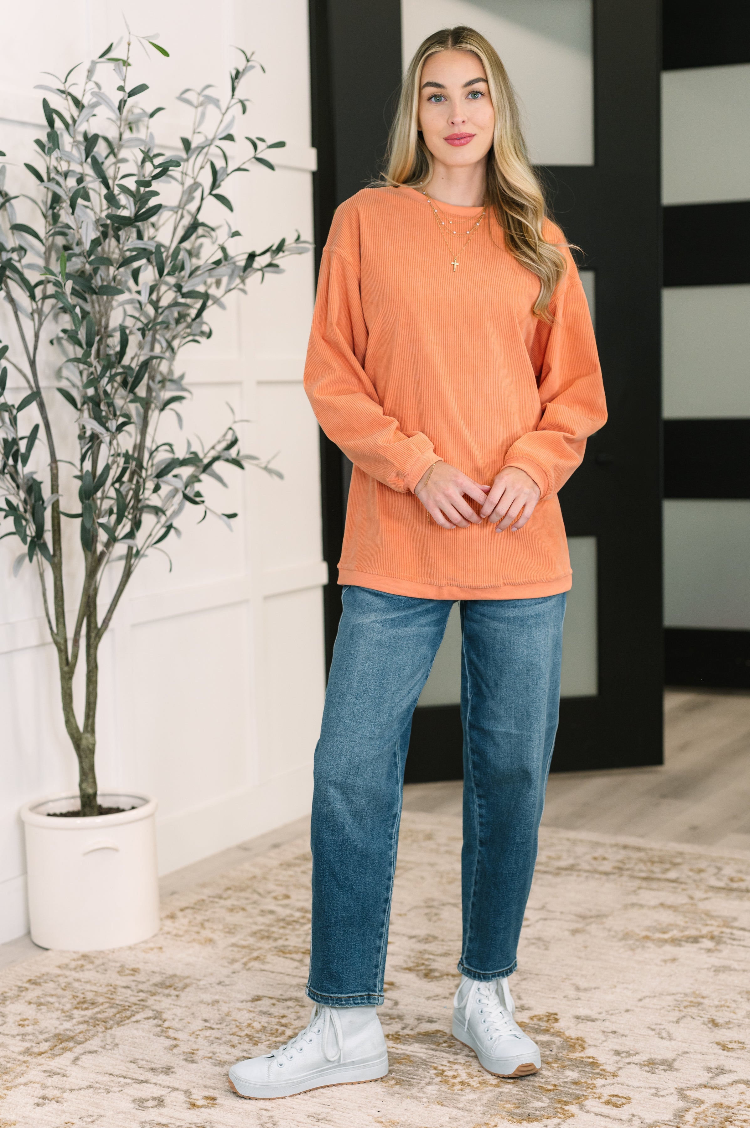 One Eleven North Taking A Drive Oversized Corded Sweatshirt Womens