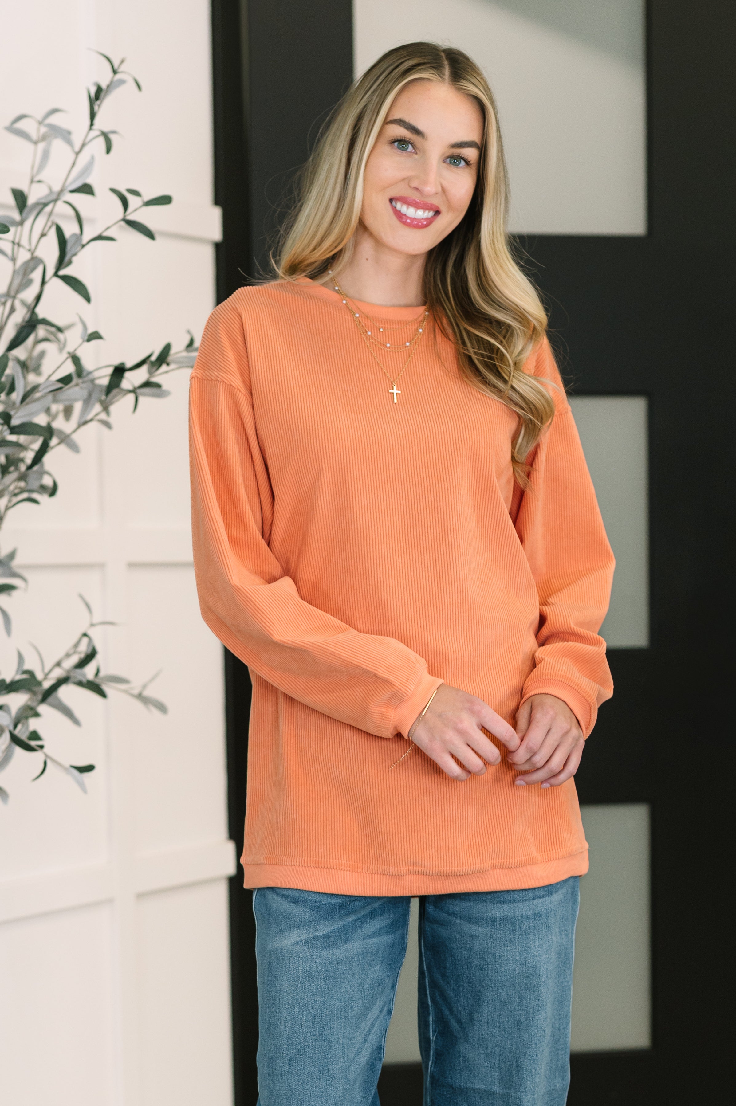 One Eleven North Taking A Drive Oversized Corded Sweatshirt Womens