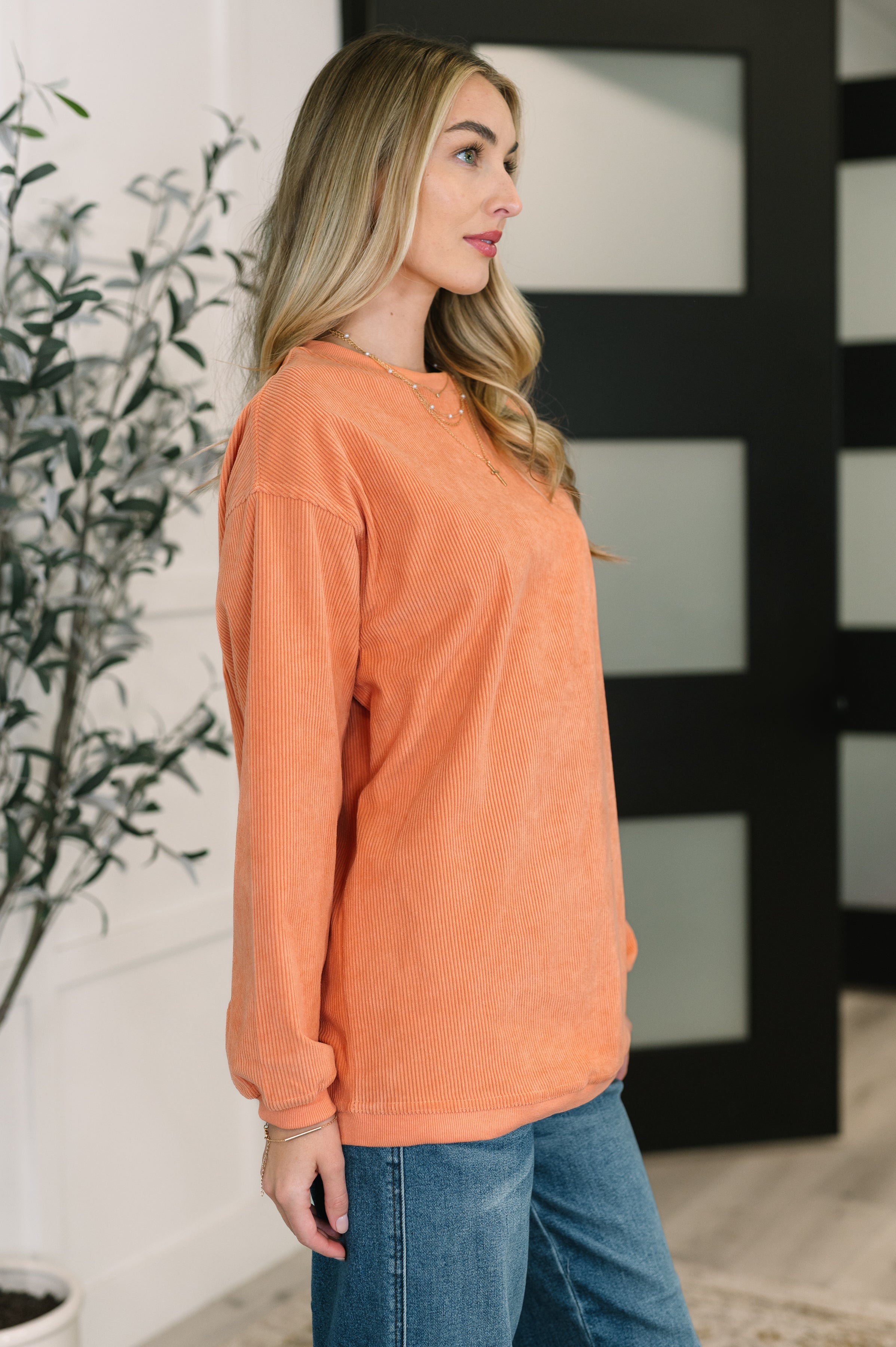 One Eleven North Taking A Drive Oversized Corded Sweatshirt Womens