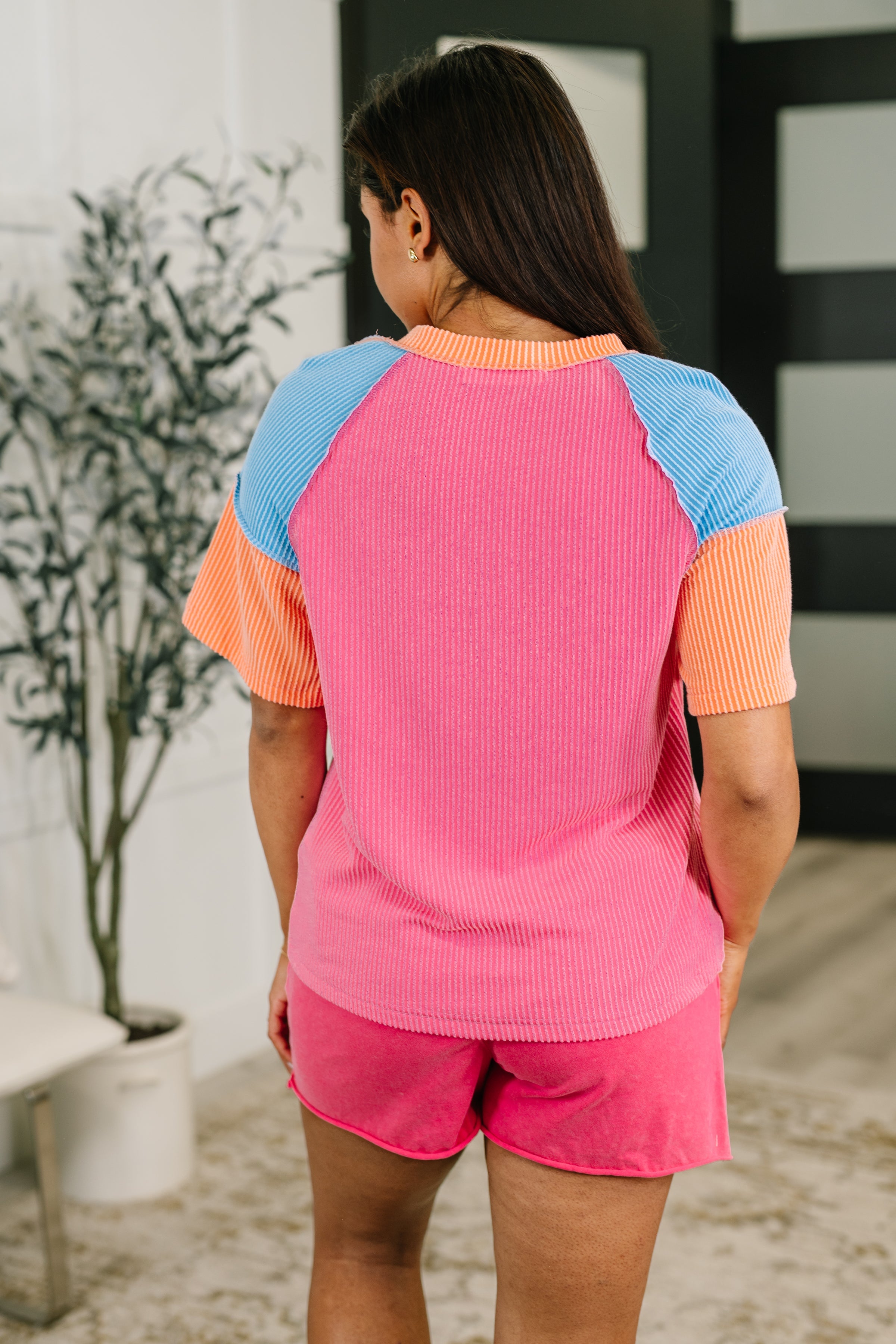 One Eleven North Textured Tones Color Block Top Womens