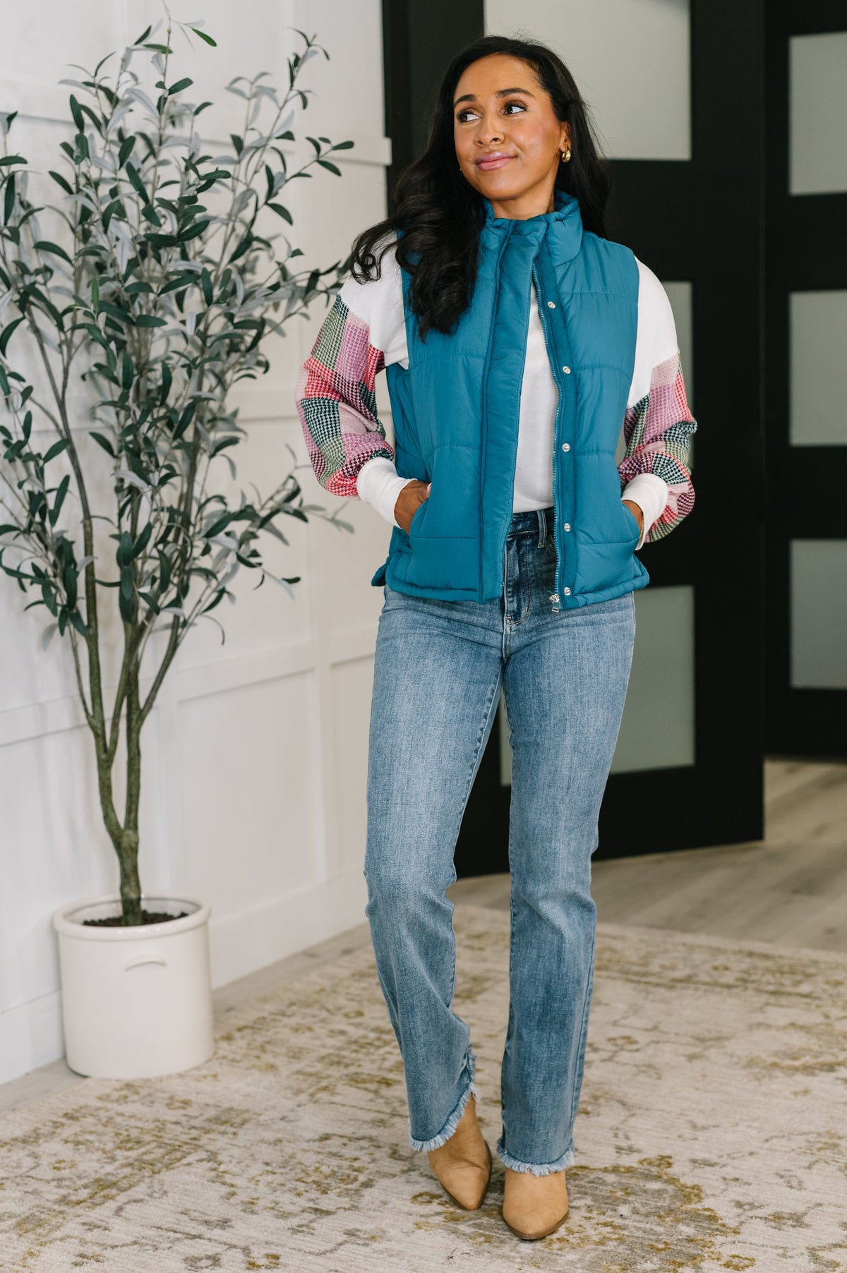 Zenana That's What I'm Talkin' About Puffer Vest in Teal Womens