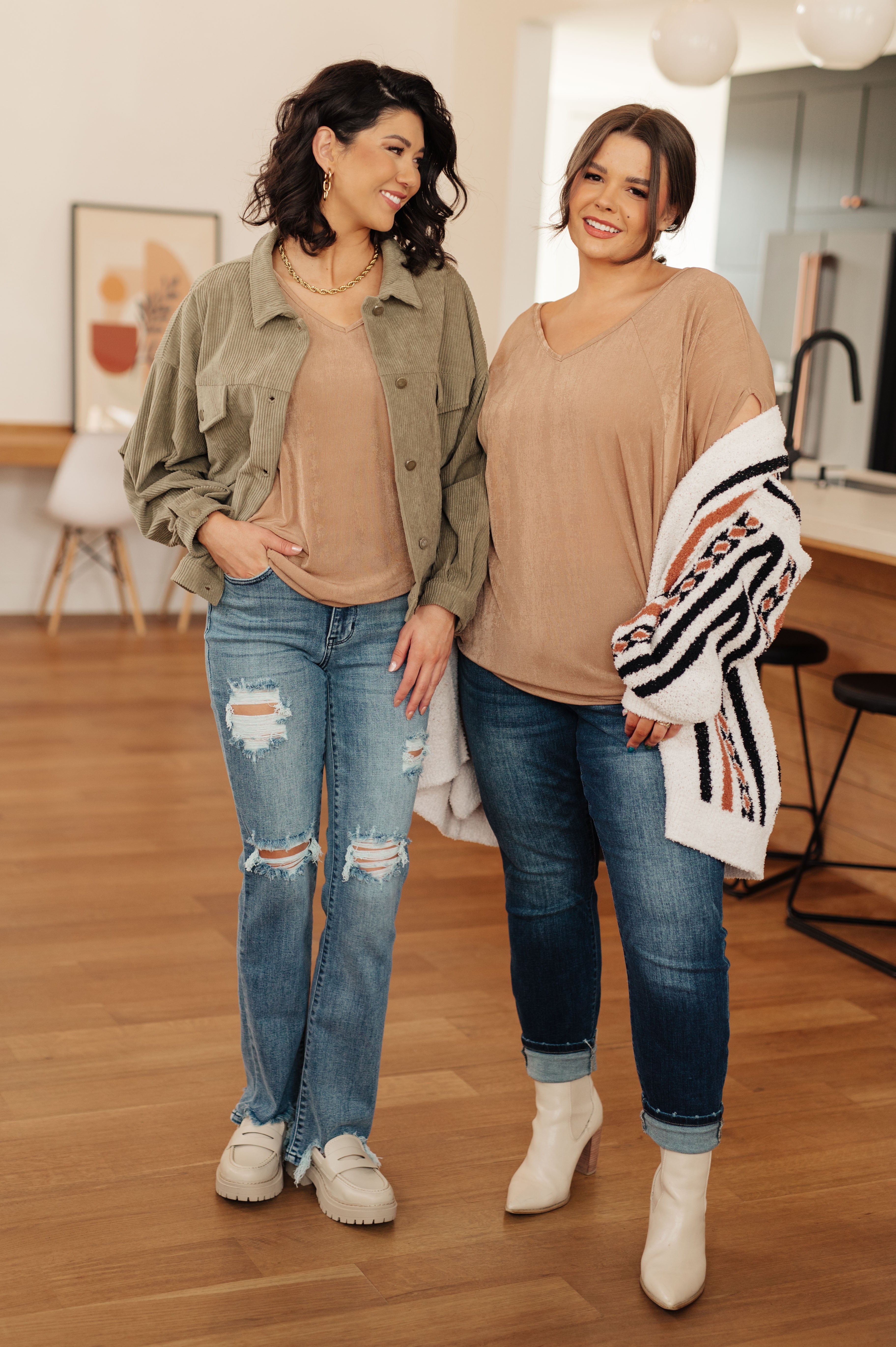 White Birch The Realest Shimmering V-Neck Blouse Tops