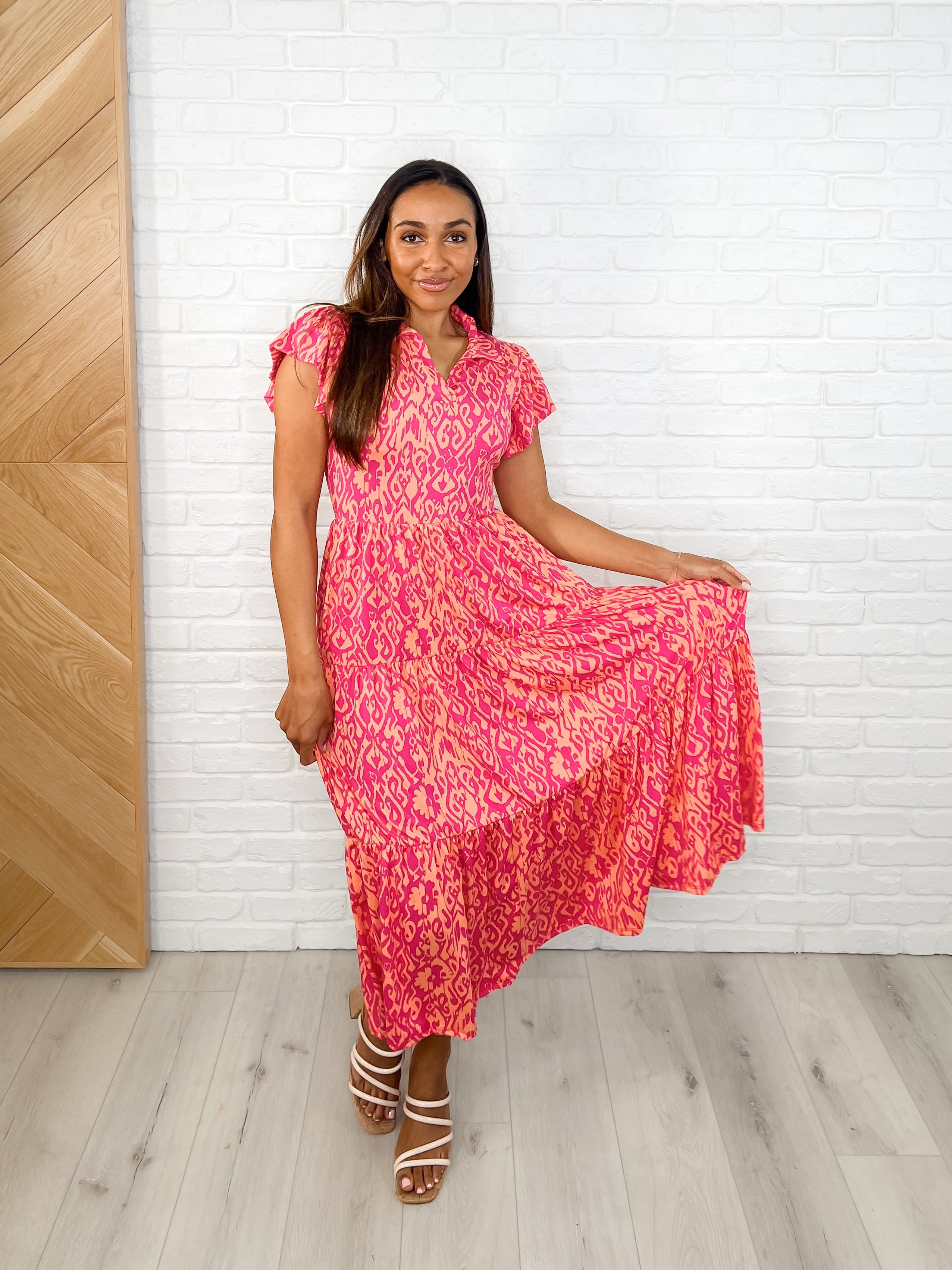 Haptics The Way You Move Flutter Sleeve Maxi Dress in Fuchsia Womens