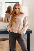One Eleven North Throwback Heartthrob Hoodie in Beige Tops
