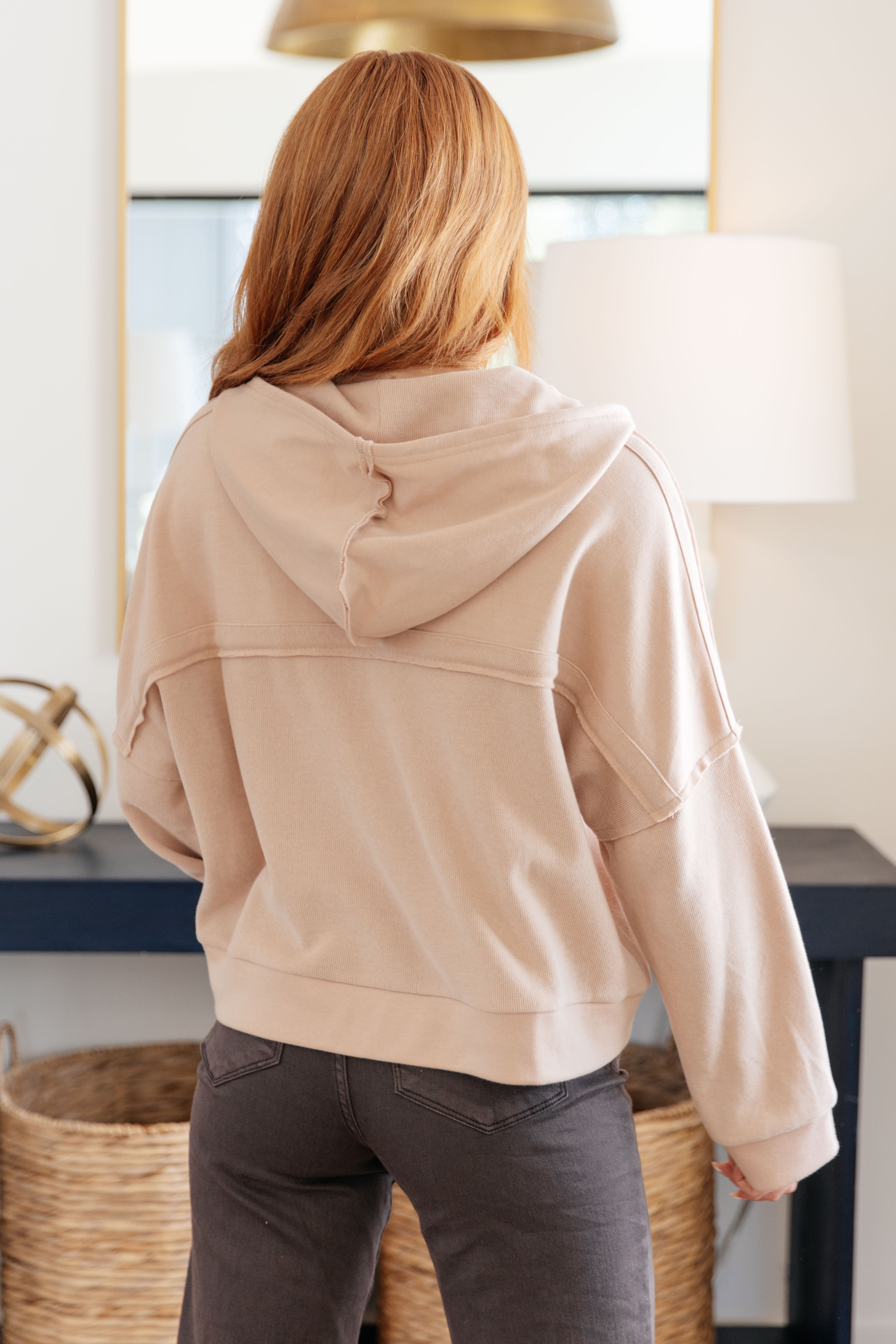 One Eleven North Throwback Heartthrob Hoodie in Beige Tops