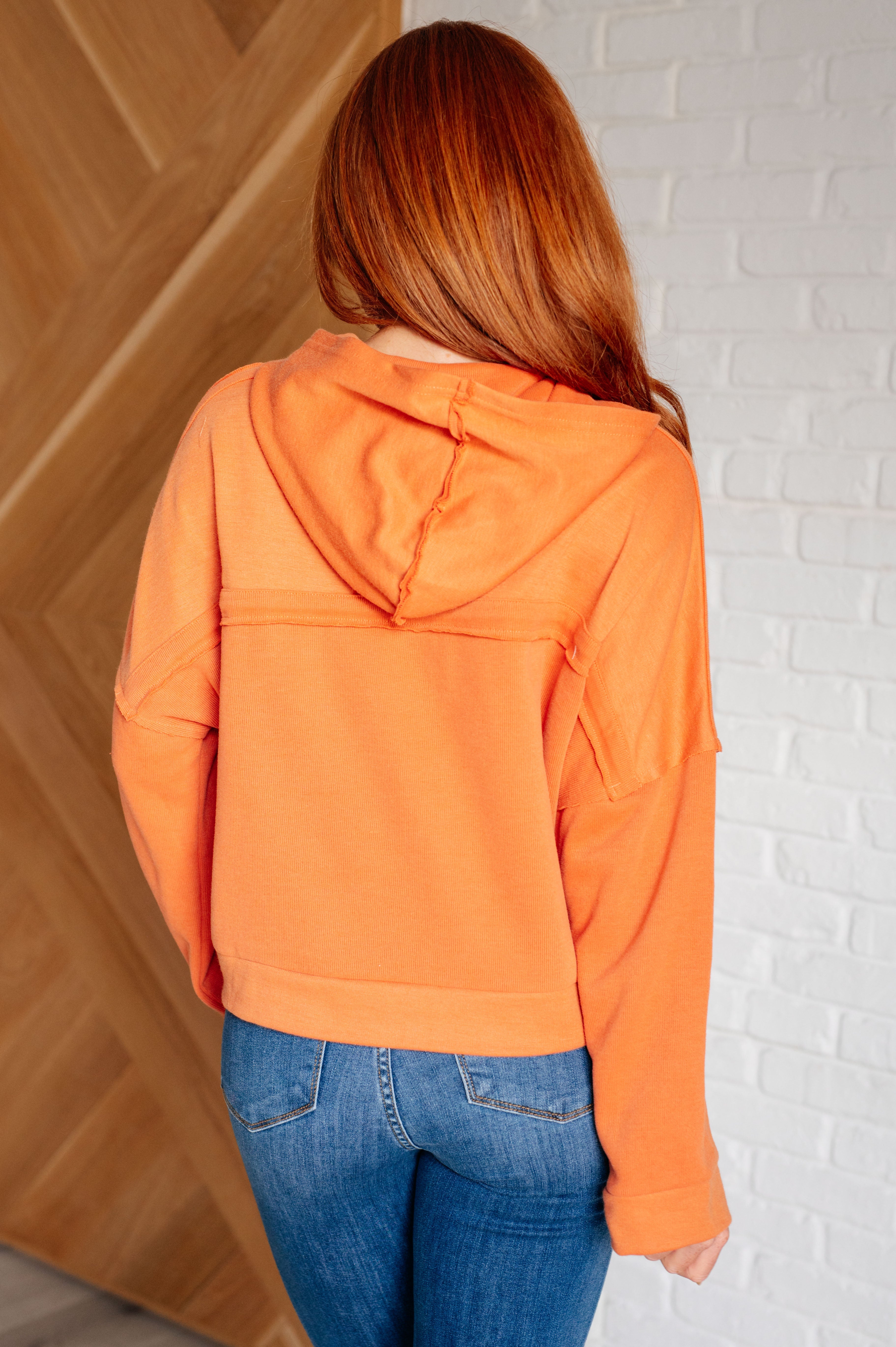 One Eleven North Ribbed Throwback Heartthrob Hoodie in Orange Tops