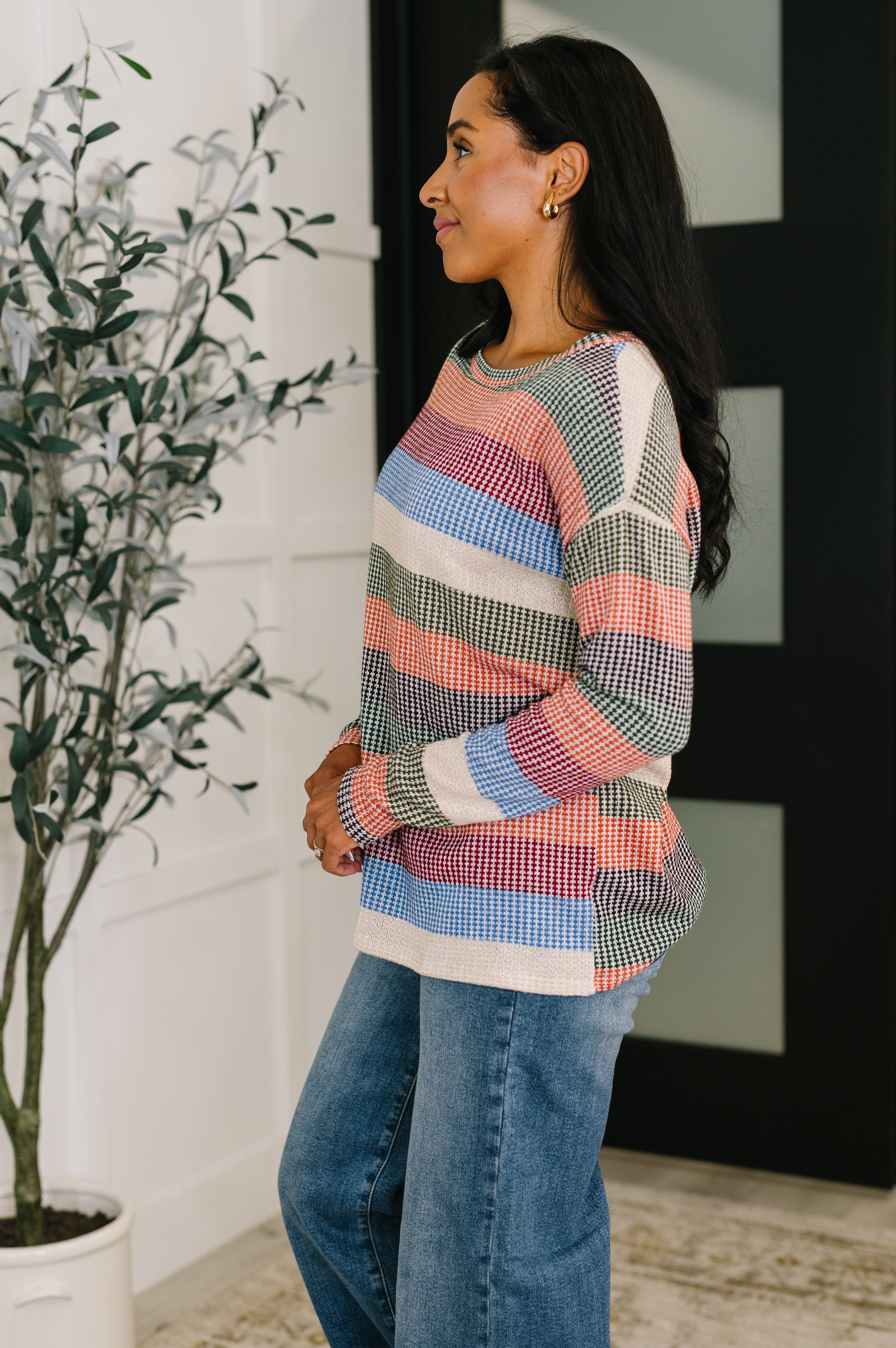 Haptics To Be Determined Drop Shoulder Top in Rust, Olive and Blue Womens