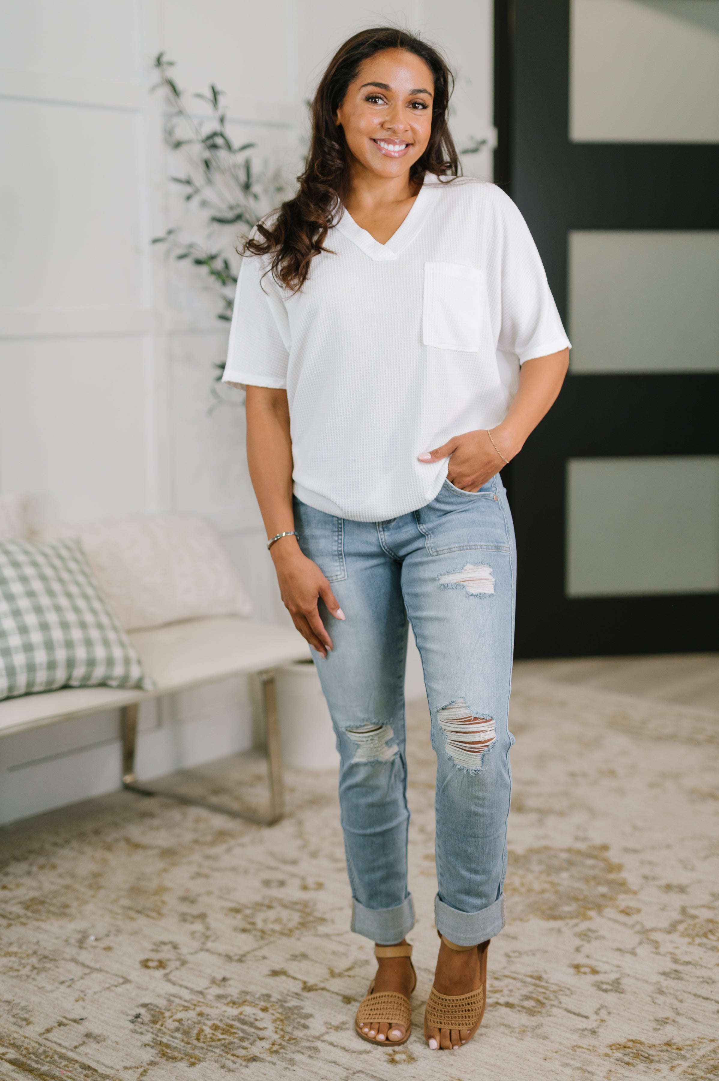 Dear Scarlett Together We're Unlimited Basic V-Neck Tee in Ivory Womens