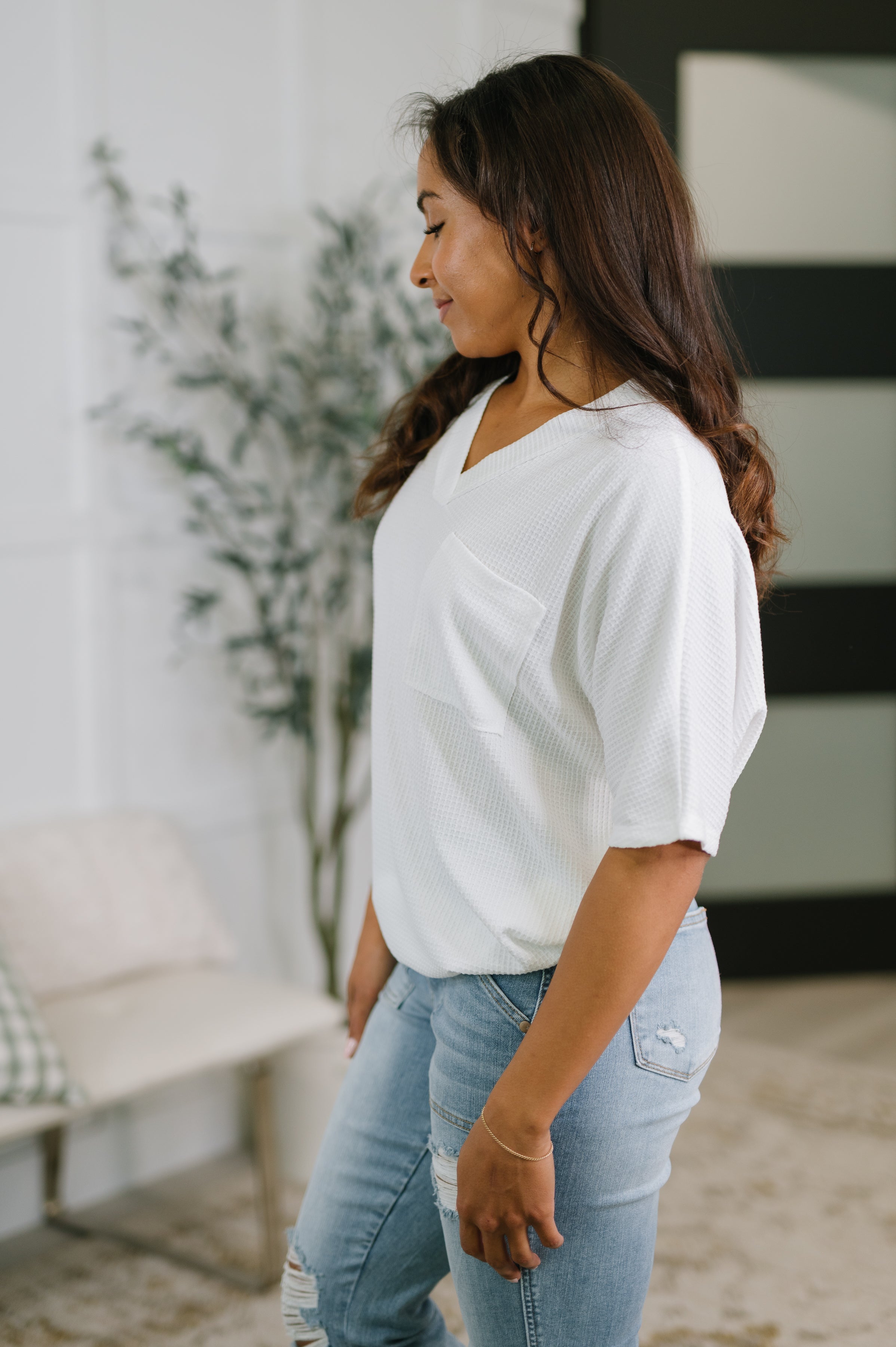 Dear Scarlett Together We're Unlimited Basic V-Neck Tee in Ivory Womens