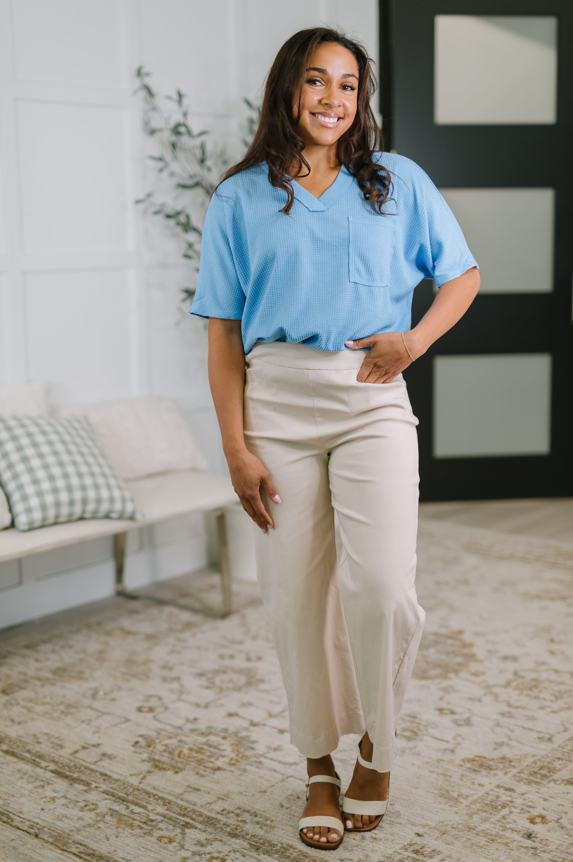 Dear Scarlett Together We're Unlimited Basic V-Neck Tee in Ocean Blue Womens