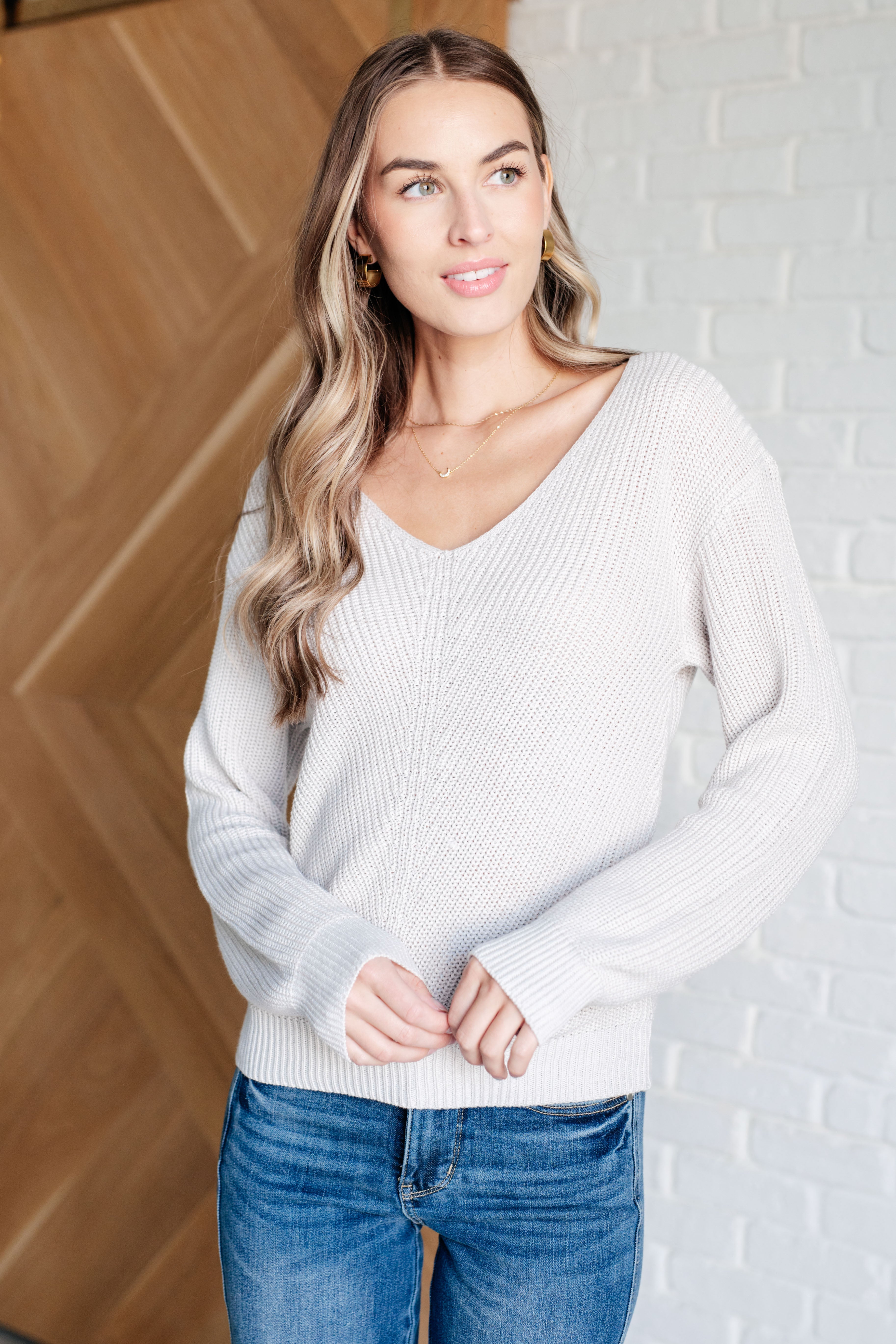 One Eleven North Told You So Ribbed Knit V Neck Sweater Tops