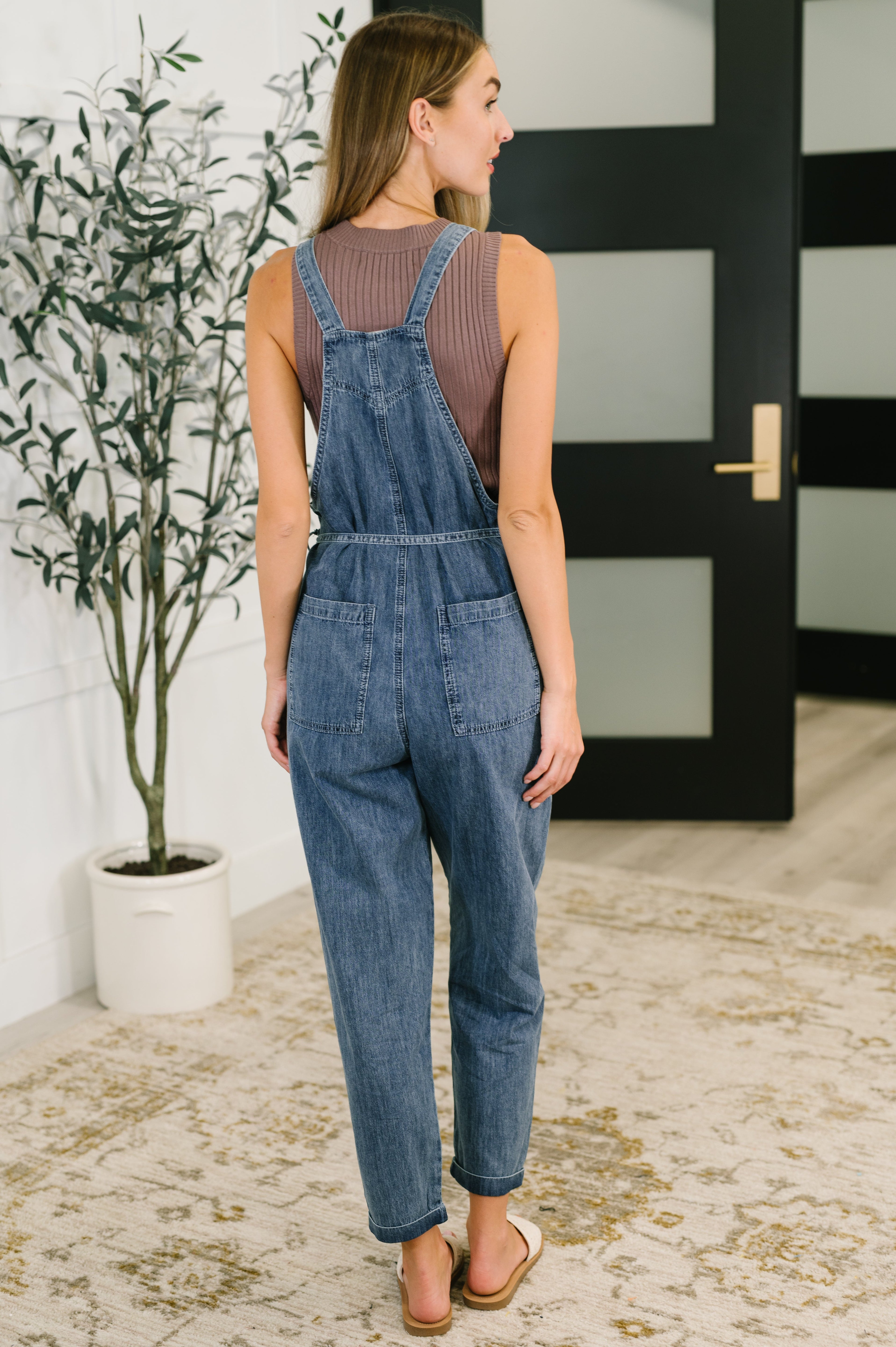 Haptics Too Cute to Compute Waist Tie Overalls in Dark Blue Womens