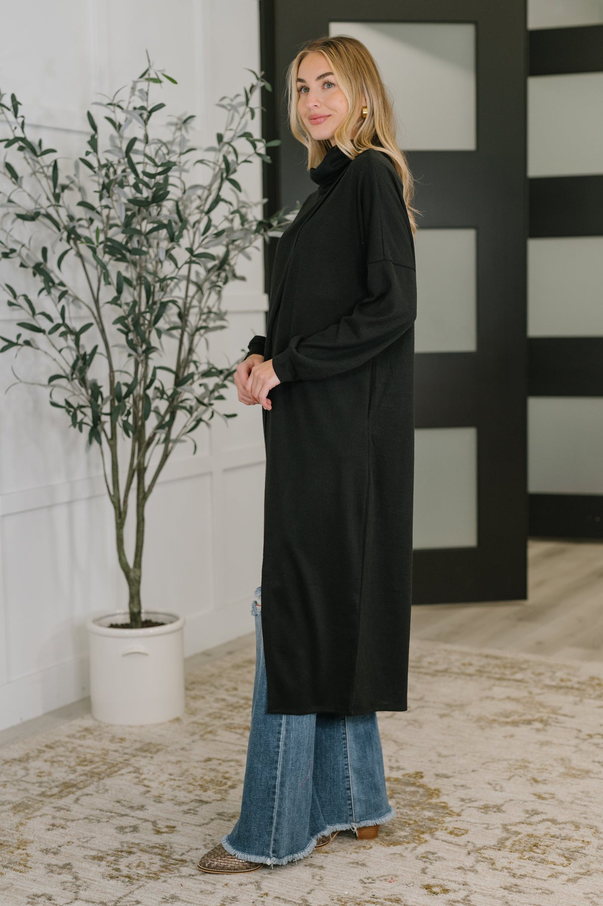 Dear Scarlett Travel City Scape Turtle Neck Tunic in Black Tops