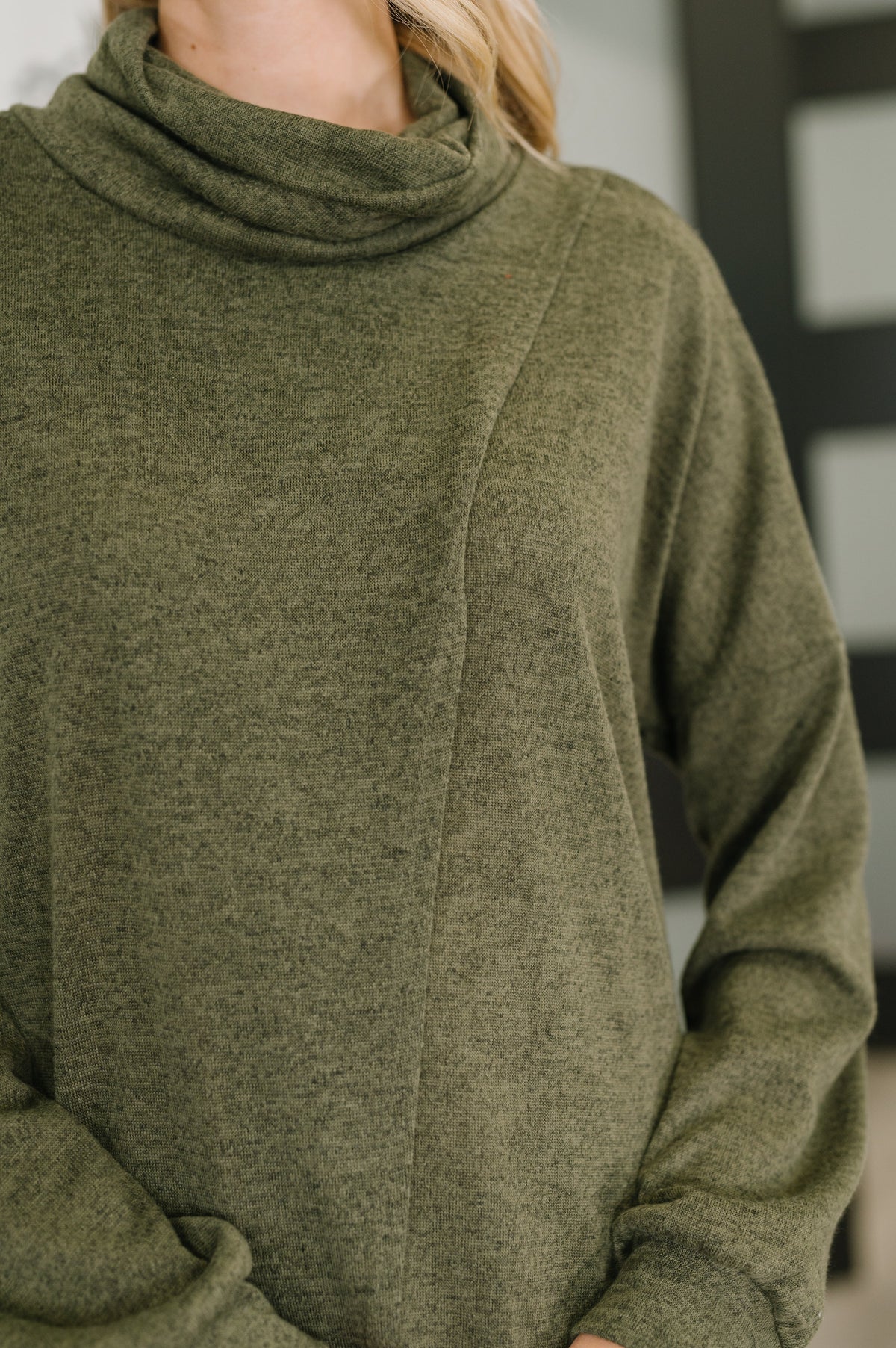 Dear Scarlett Travel City Scape Turtle Neck Tunic in Olive Tops