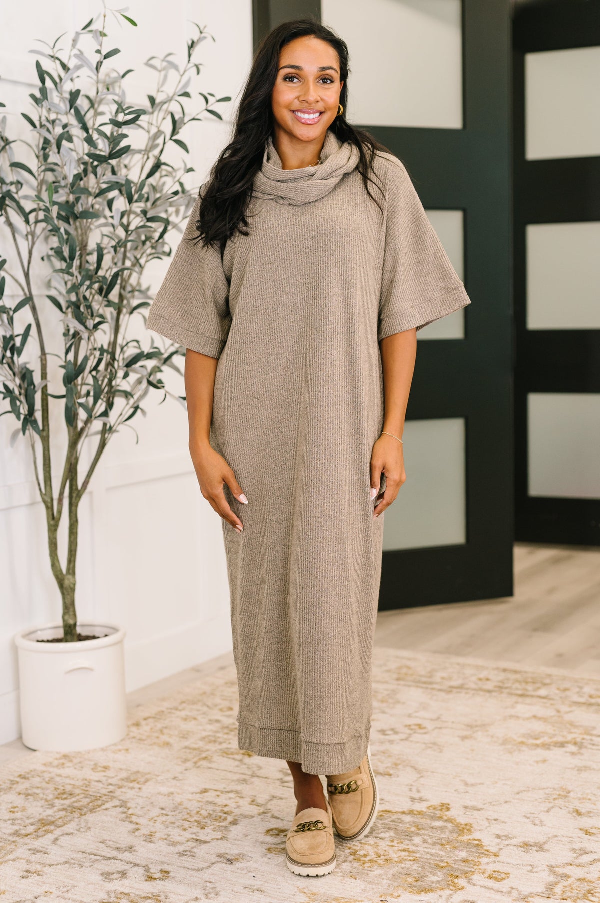 Dear Scarlett Travel Envy Ribbed Knit Dress in Light Coco Womens