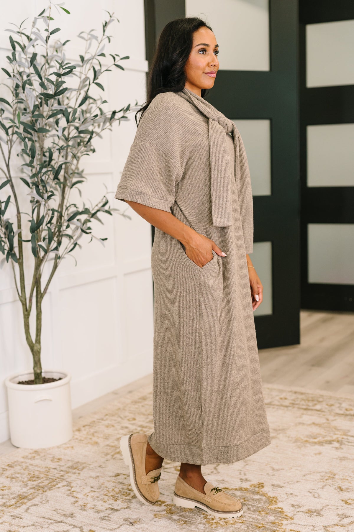 Dear Scarlett Travel Envy Ribbed Knit Dress in Light Coco Womens