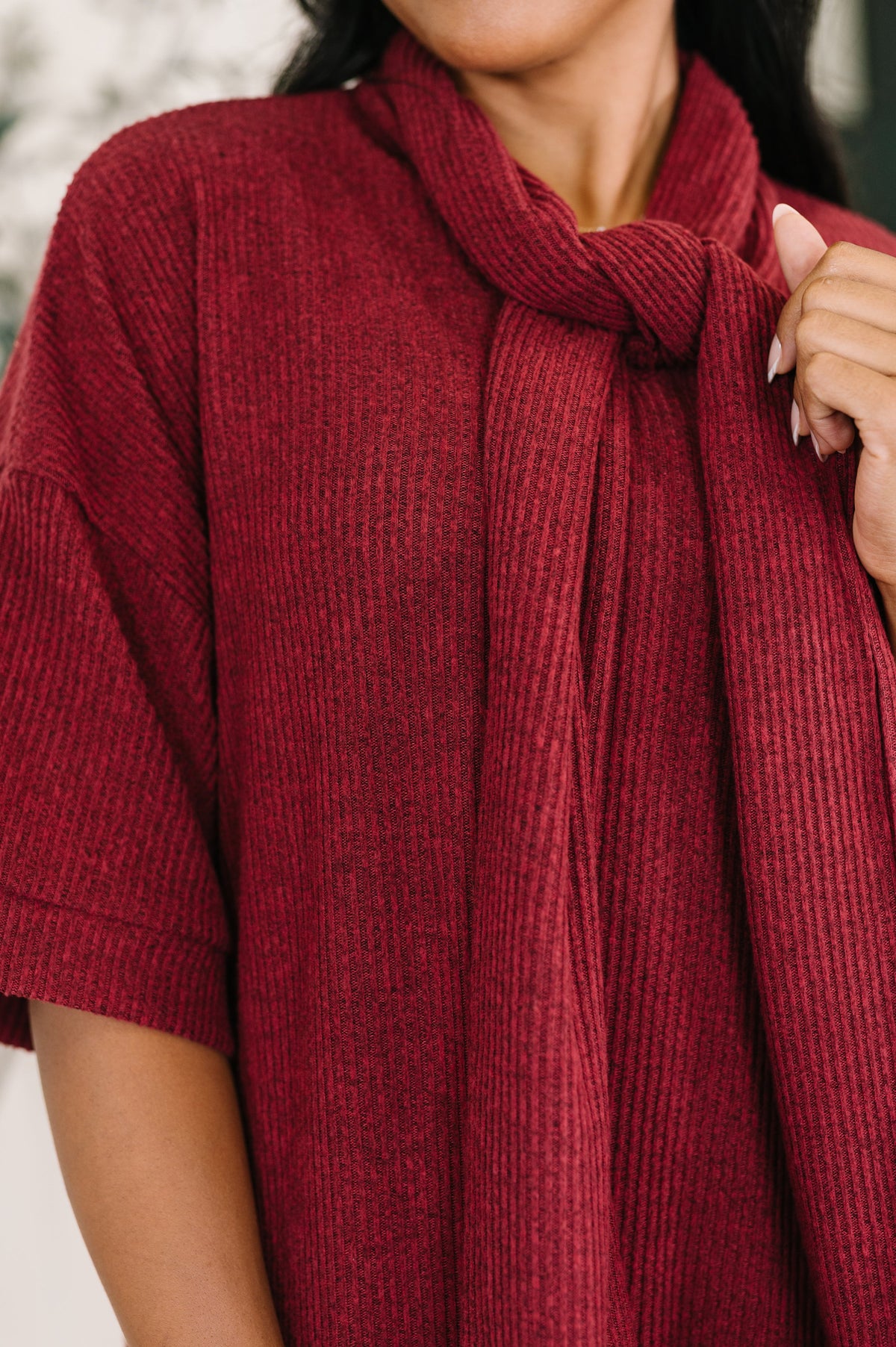 Dear Scarlett Travel Envy Ribbed Knit Dress in Wine Womens