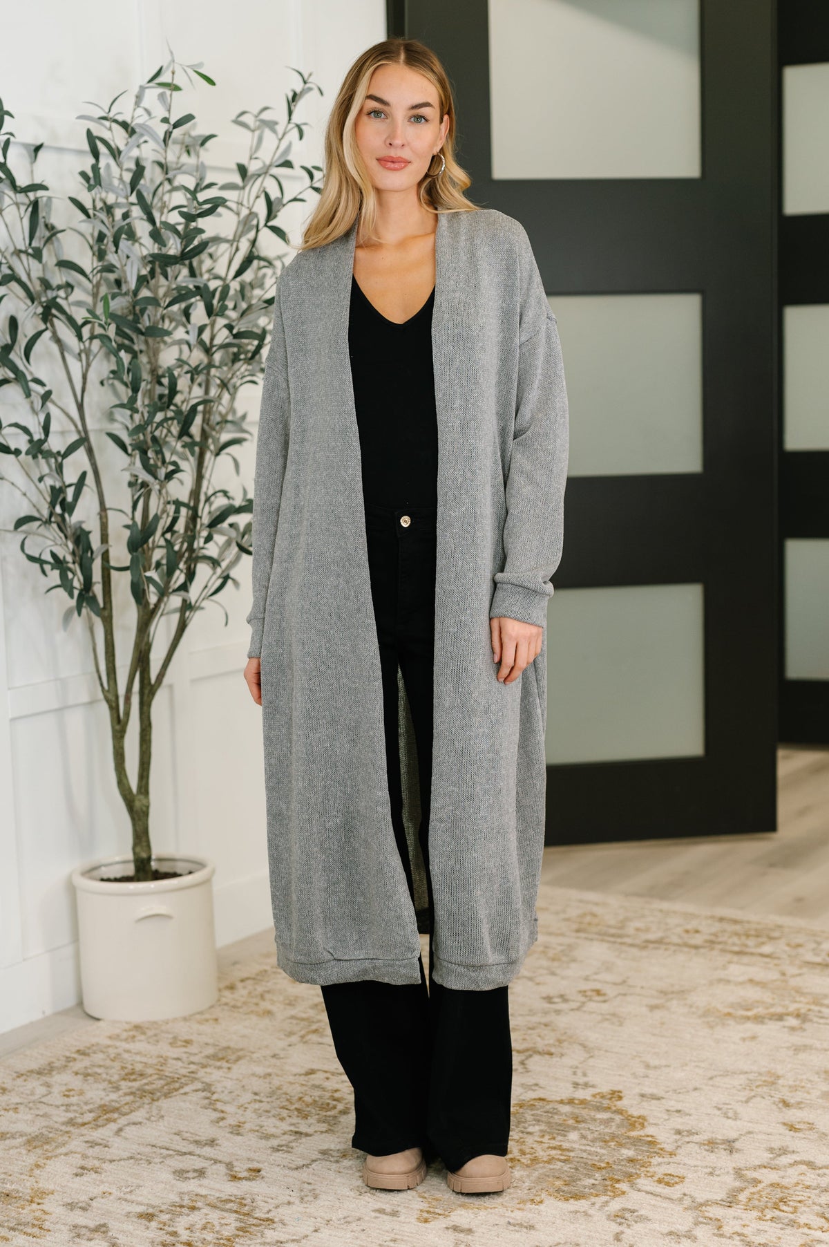 Travel Hideaway Open Front Cardigan in Soft Grey Womens