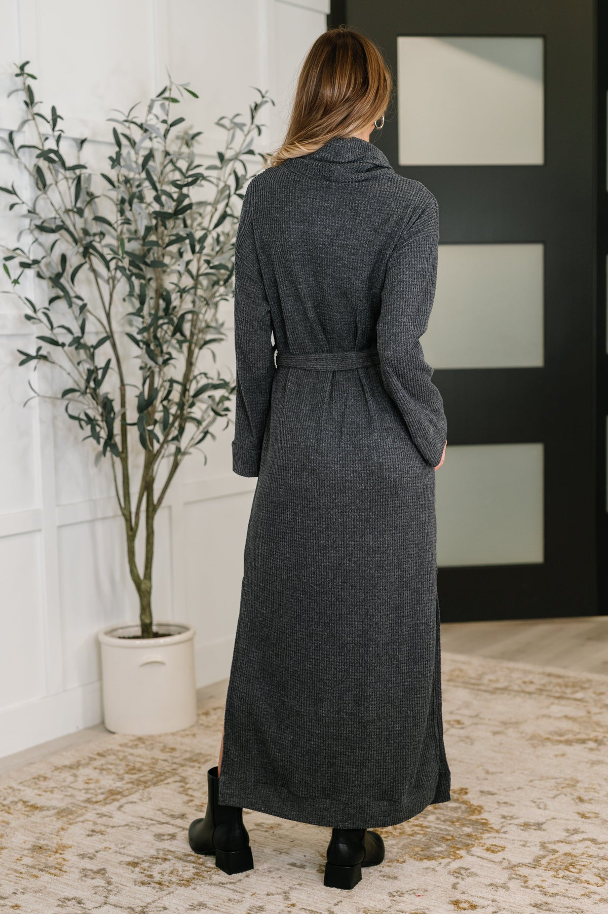 Dear Scarlett Travel Plush Knit Dress in Charcoal Dresses