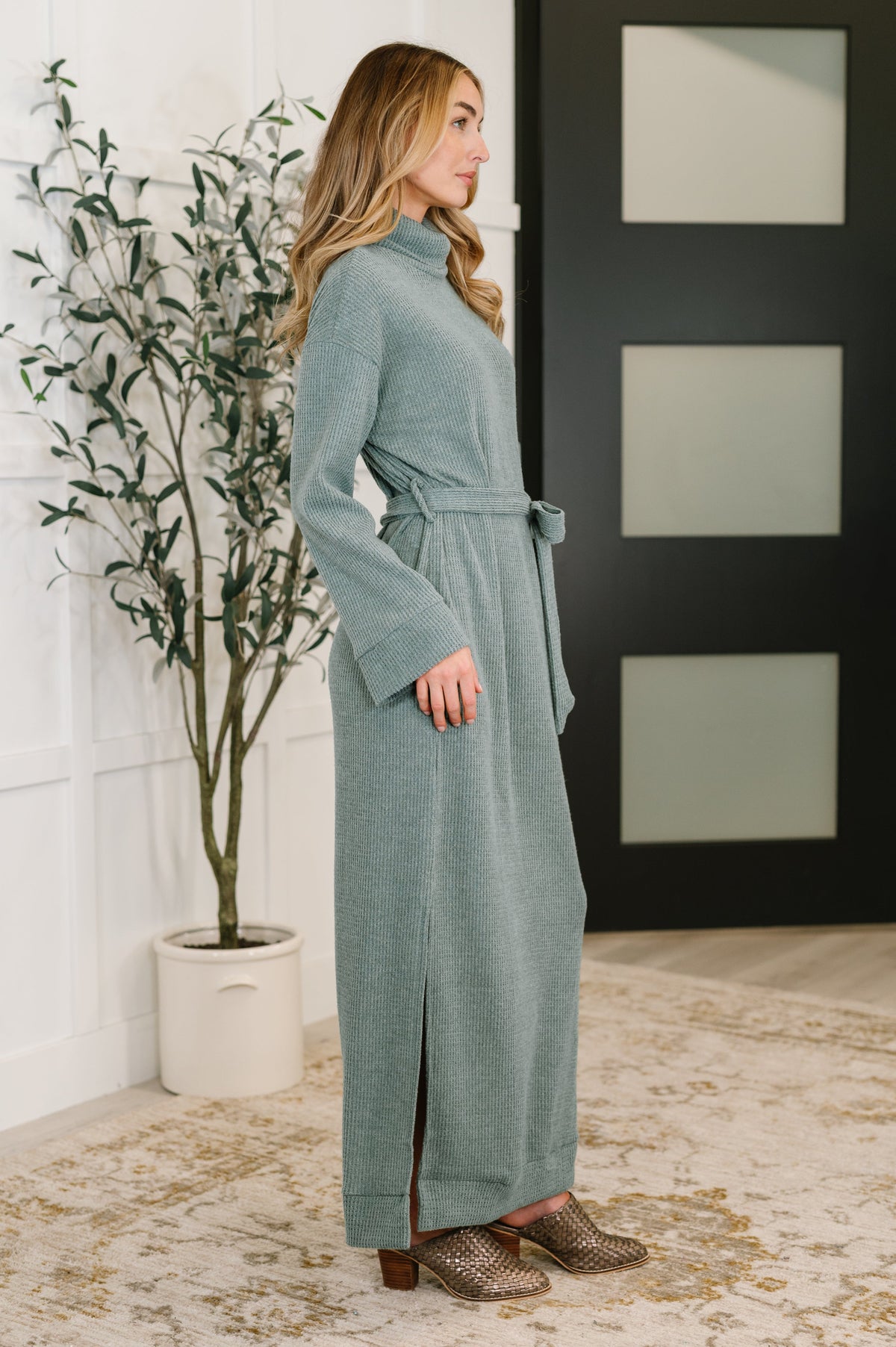 Dear Scarlett Travel Plush Knit Dress in Soft Teal Dresses