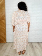 HEYSON Tropical Print Gauze Kimono with Elastic Waist Tie in Milk Tea Womens