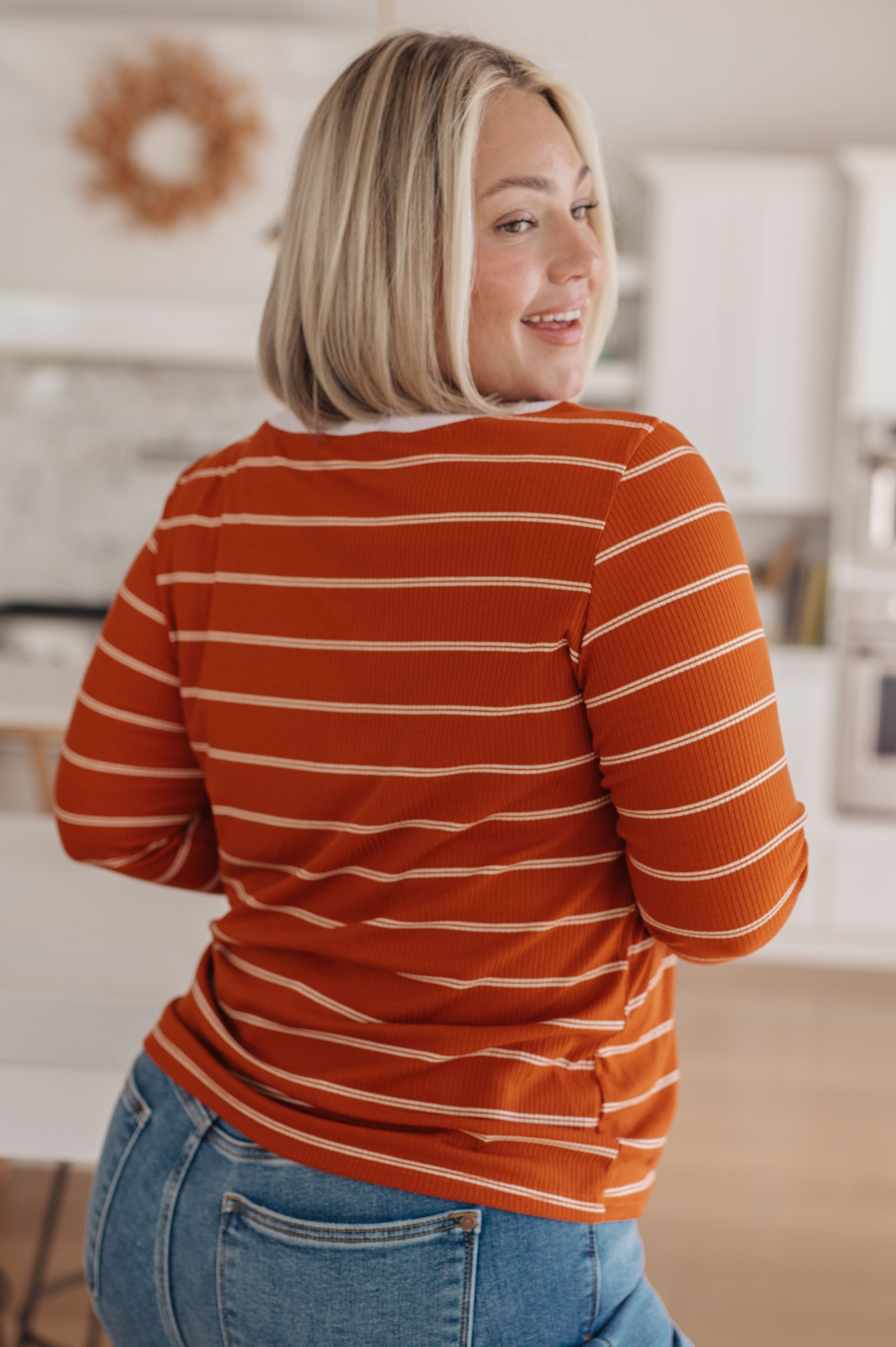 One Eleven North Orange Stripe Long Sleeve Tee Tops