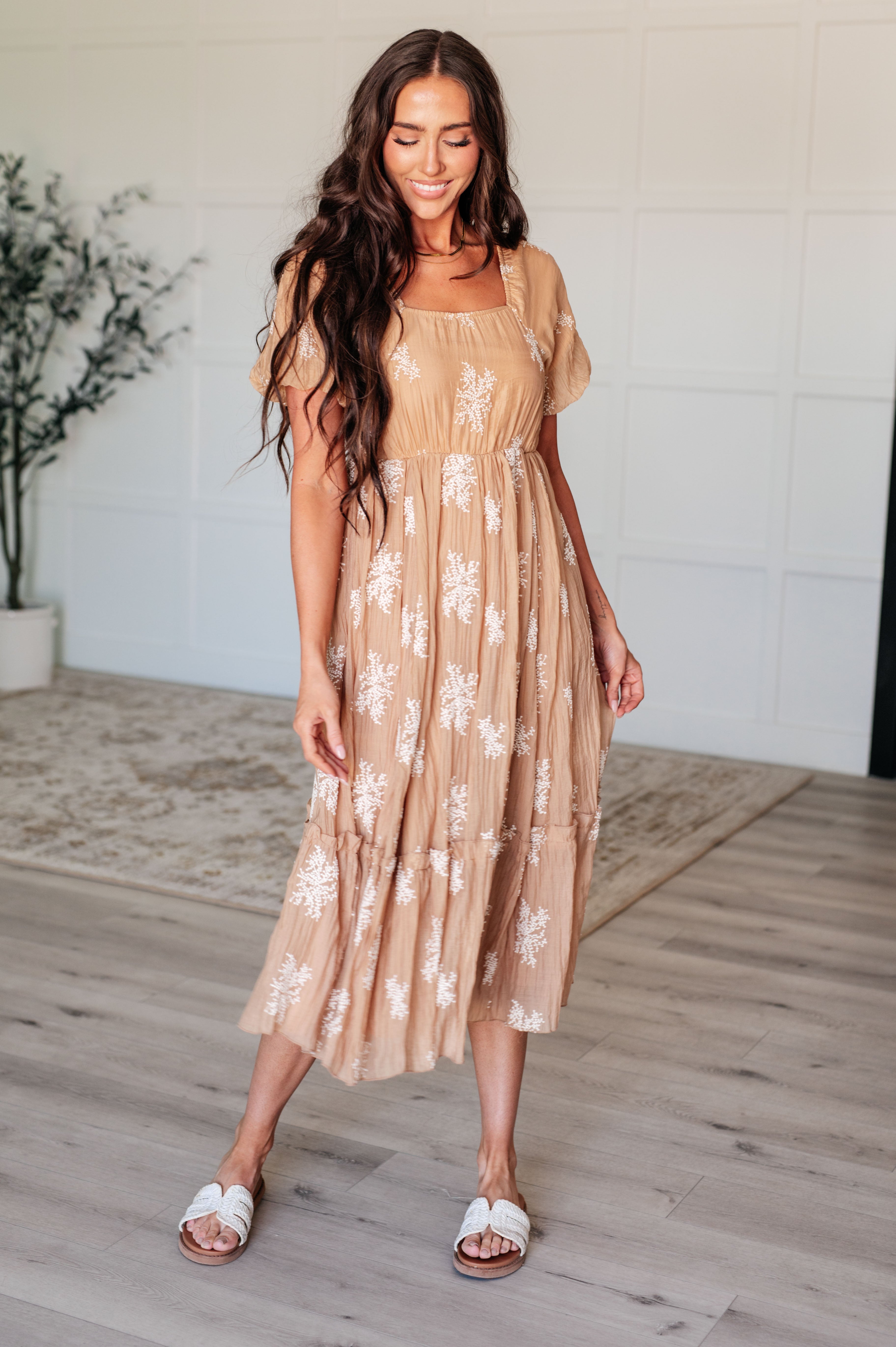 Polagram Trusting My Intuition Balloon Sleeve Dress in Camel Dresses