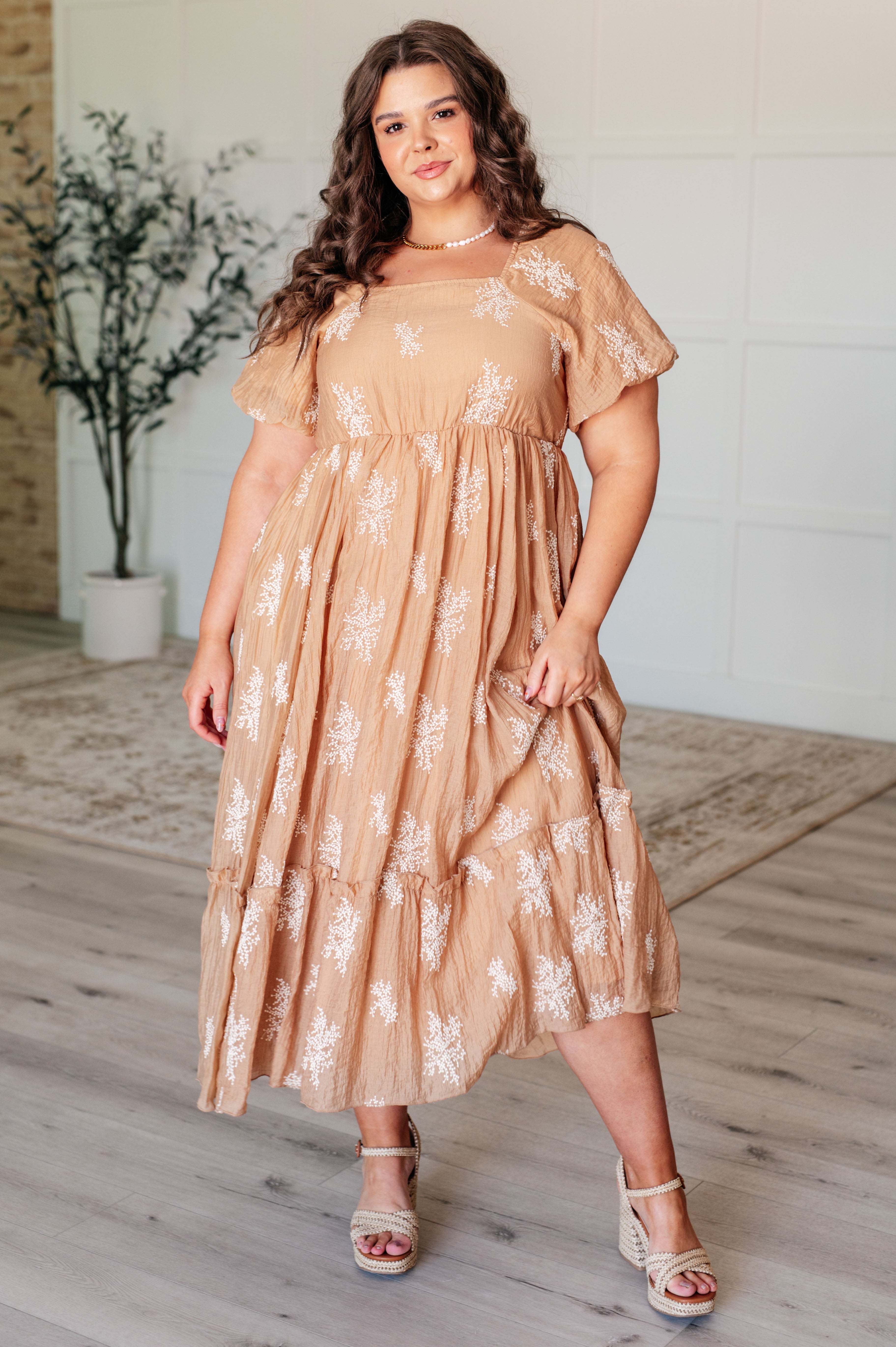 Polagram Trusting My Intuition Balloon Sleeve Dress in Camel Dresses